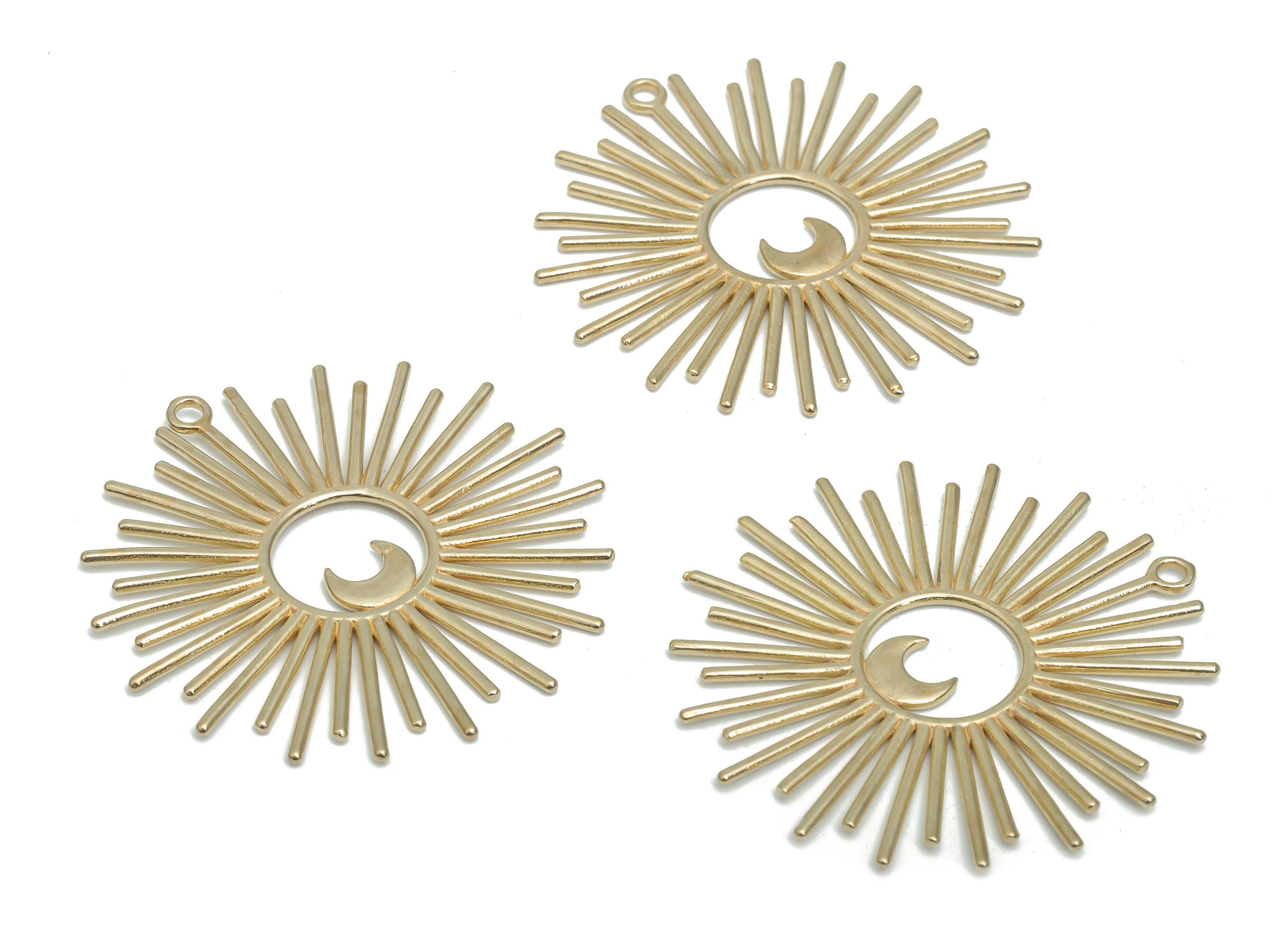 Brass Sun Crescent Earring Charms - Raw Brass Sun Moon Pendant - Jewelry Making Supplies - 36.4x35.82x0.97mm - PP5134 - DOMEDBAZAAR