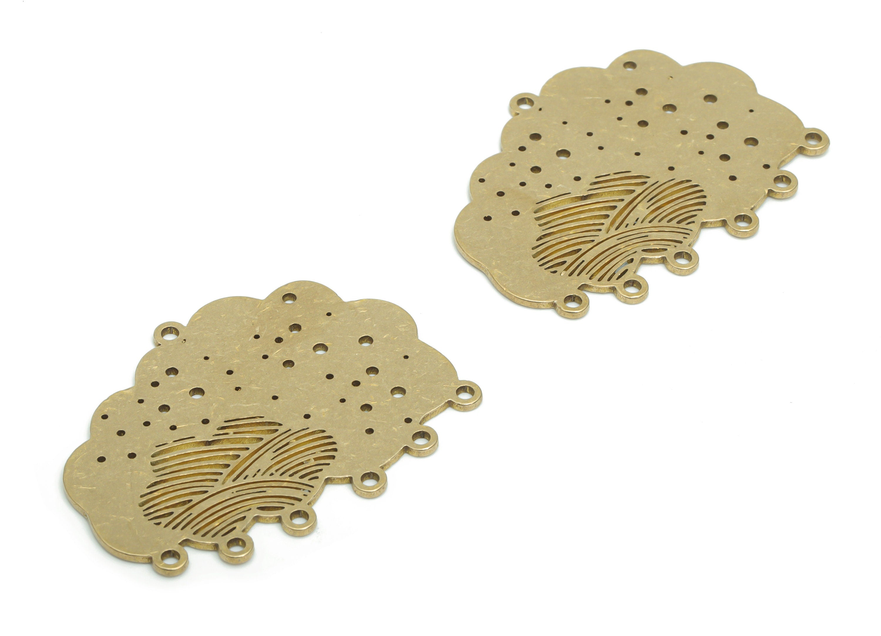 Brass Bubble Cloud Earring Connectors - Raw Brass Cloud Waves Charms and Pendant - Jewelry Making Supplies - 37.96x28.34x0.87mm - PPA1343 - DOMEDBAZAAR