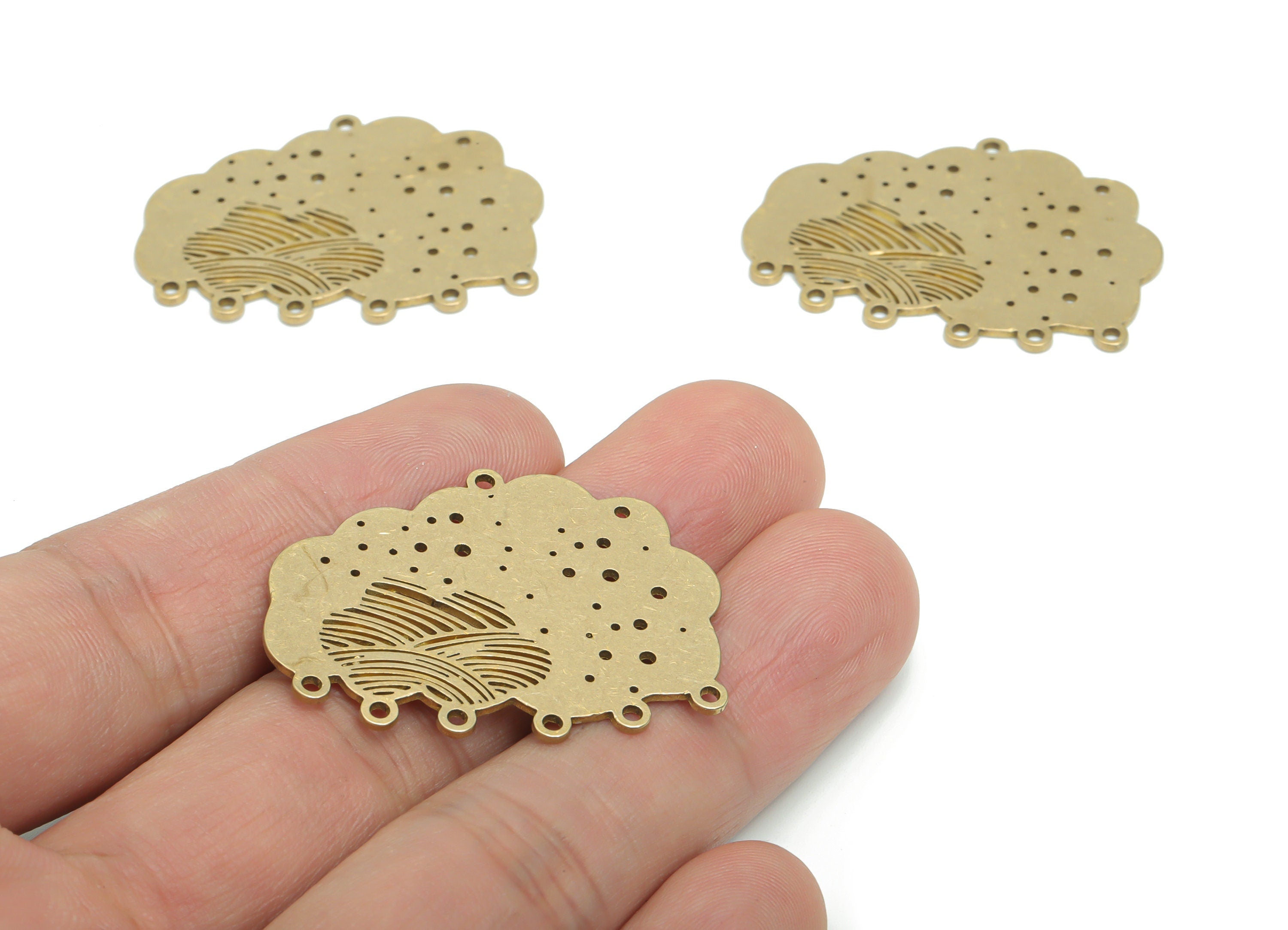 Brass Bubble Cloud Earring Connectors - Raw Brass Cloud Waves Charms and Pendant - Jewelry Making Supplies - 37.96x28.34x0.87mm - PPA1343 - DOMEDBAZAAR