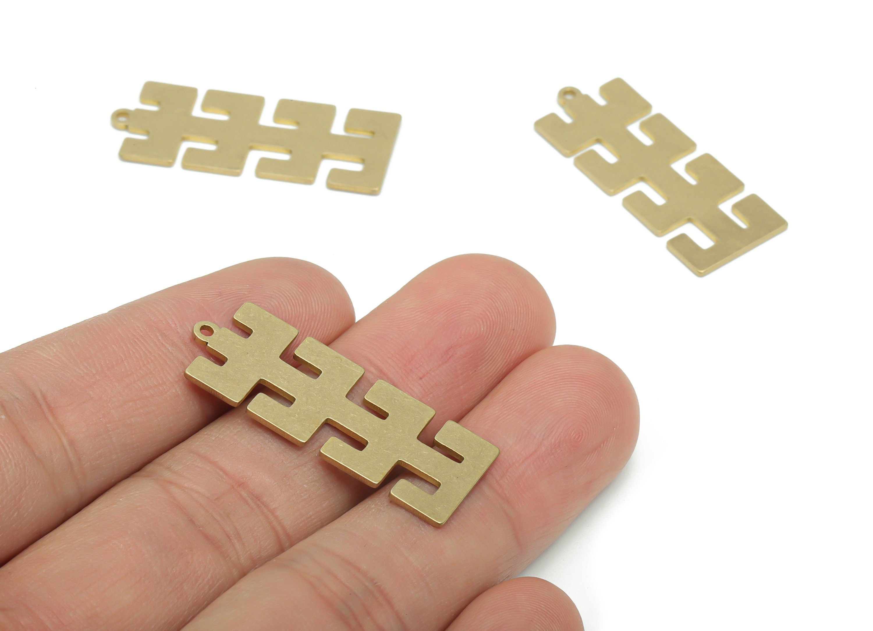 Brass E Rectangle Earring Charms - Raw Brass Rectangle E Pendant - Jewelry Making Supplies - 34.82x13.78x0.84mm - PPA2397 - DOMEDBAZAAR