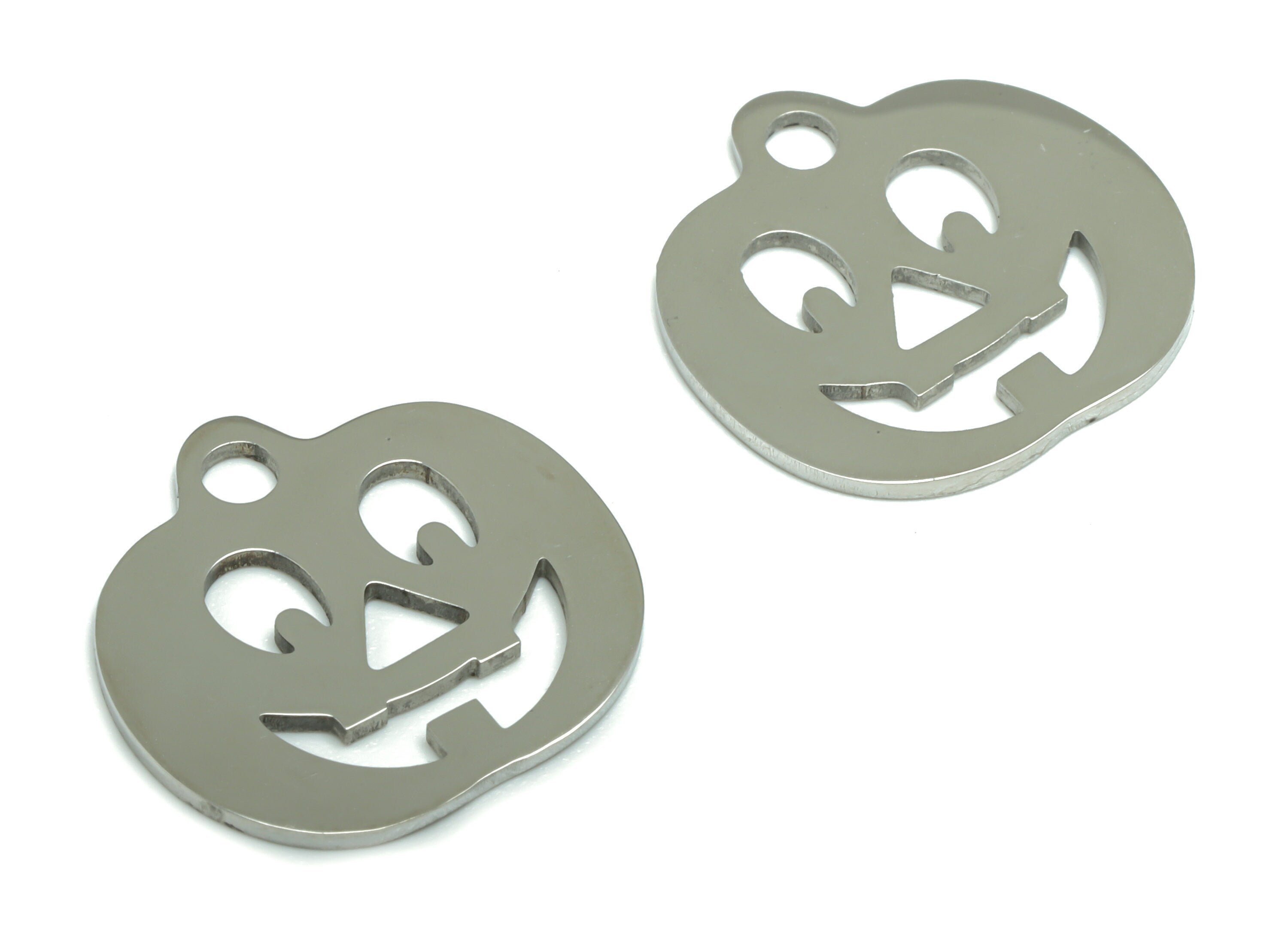 Stainless Steel Smiley Face Earring Charms - Stainless Steel Pumpkin Pendant - Jewelry Making Supplies - 17.86x17.1x0.88mm - SSZS0028 - DOMEDBAZAAR