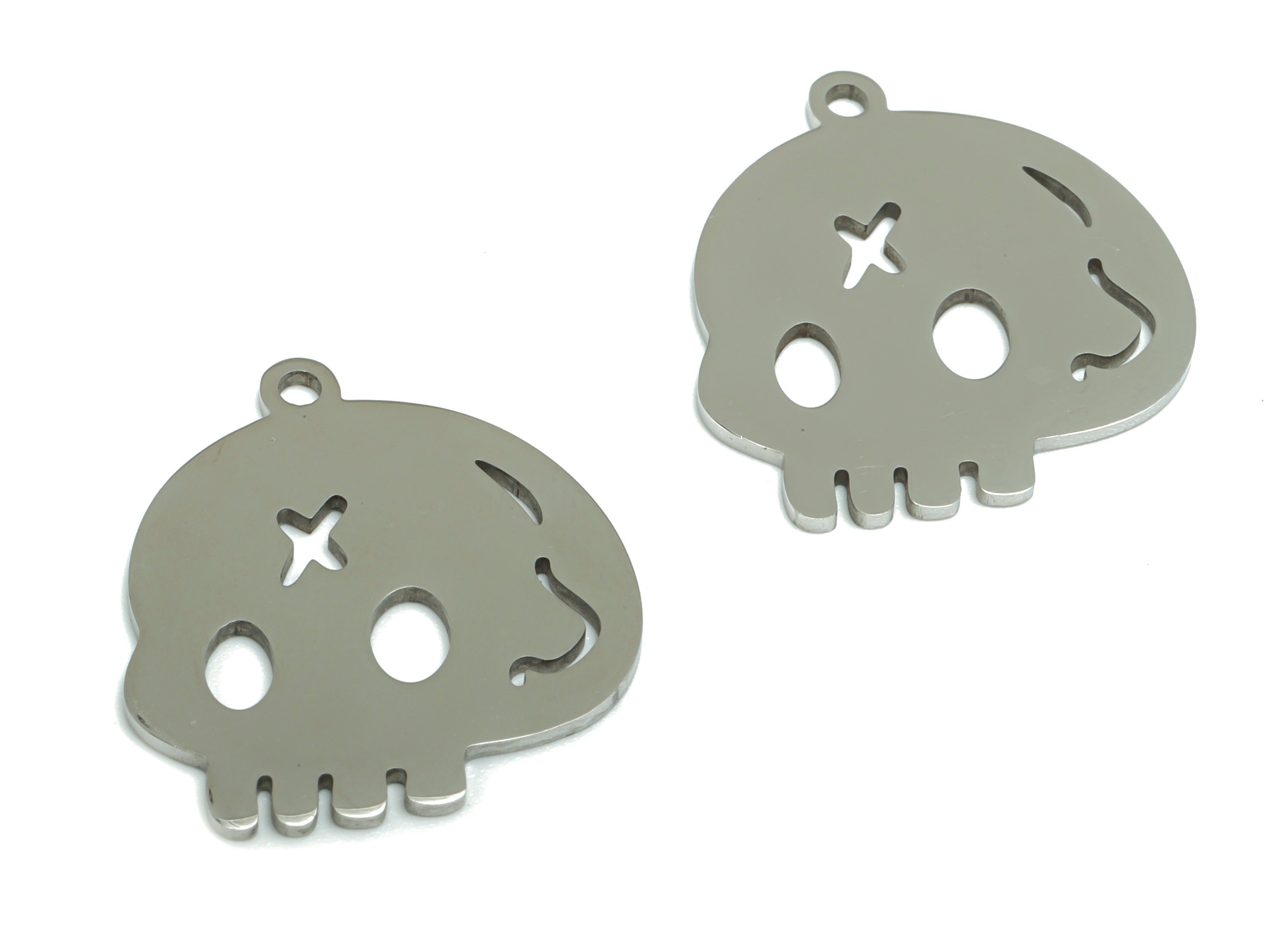 Stainless Steel Skull Earring Charms - Stainless Steel Cranium Pendant - Jewelry Making Supplies - 21.1x19.75x0.89mm - SSZS0023 - DOMEDBAZAAR