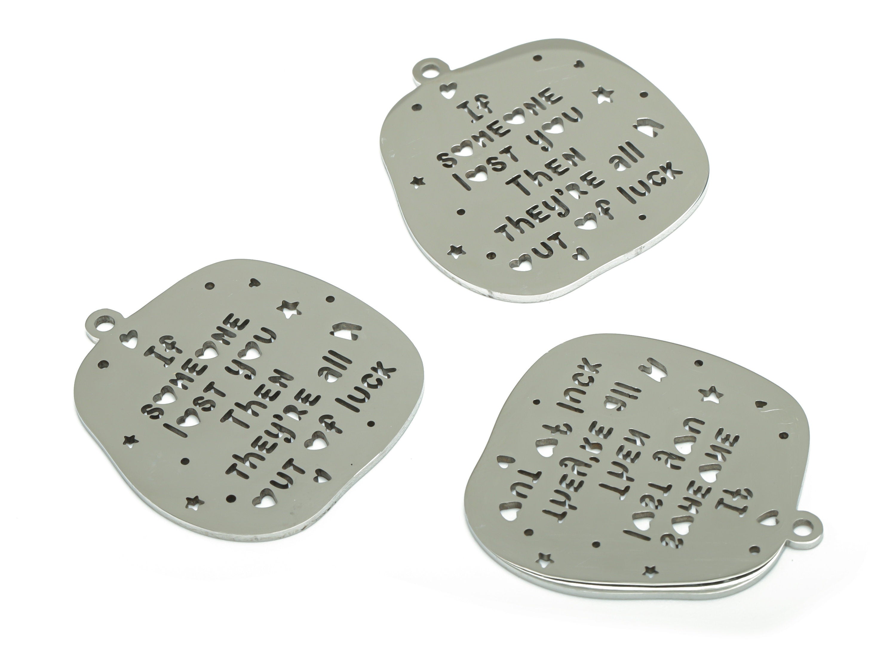 Stainless Steel If Someone Lost You Then They ’RE All Out of Luck Charms - Stainless Steel Phrase Words Pendant - 27.2x24.7x0.9mm - SSZS0015 - DOMEDBAZAAR