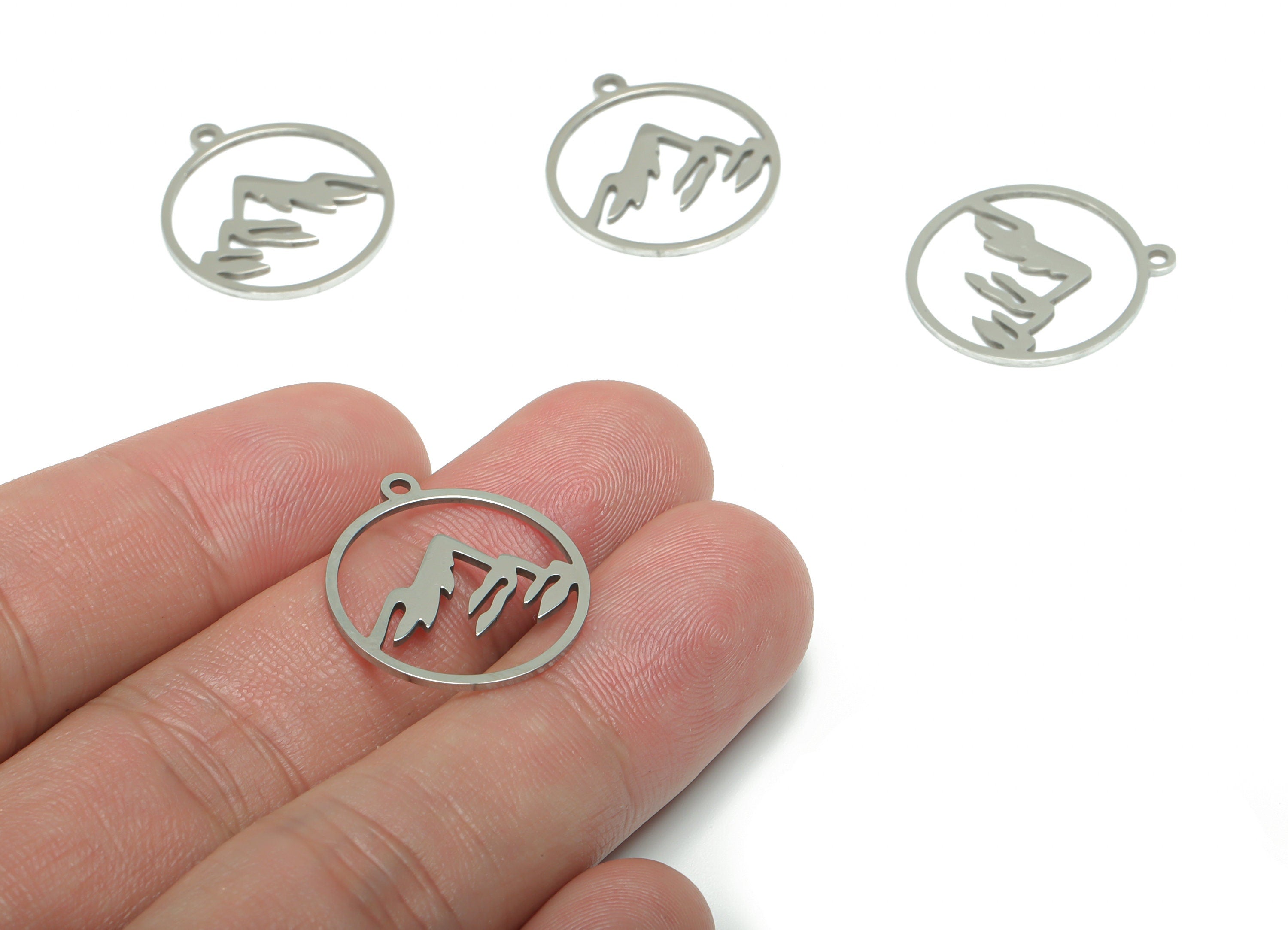 Stainless Steel Round Mountain Earring Charms - Stainless Steel Mountain Circle Pendant - Jewelry Supplies - 22.14x19.78x0.79mm - SSZS0004 - DOMEDBAZAAR