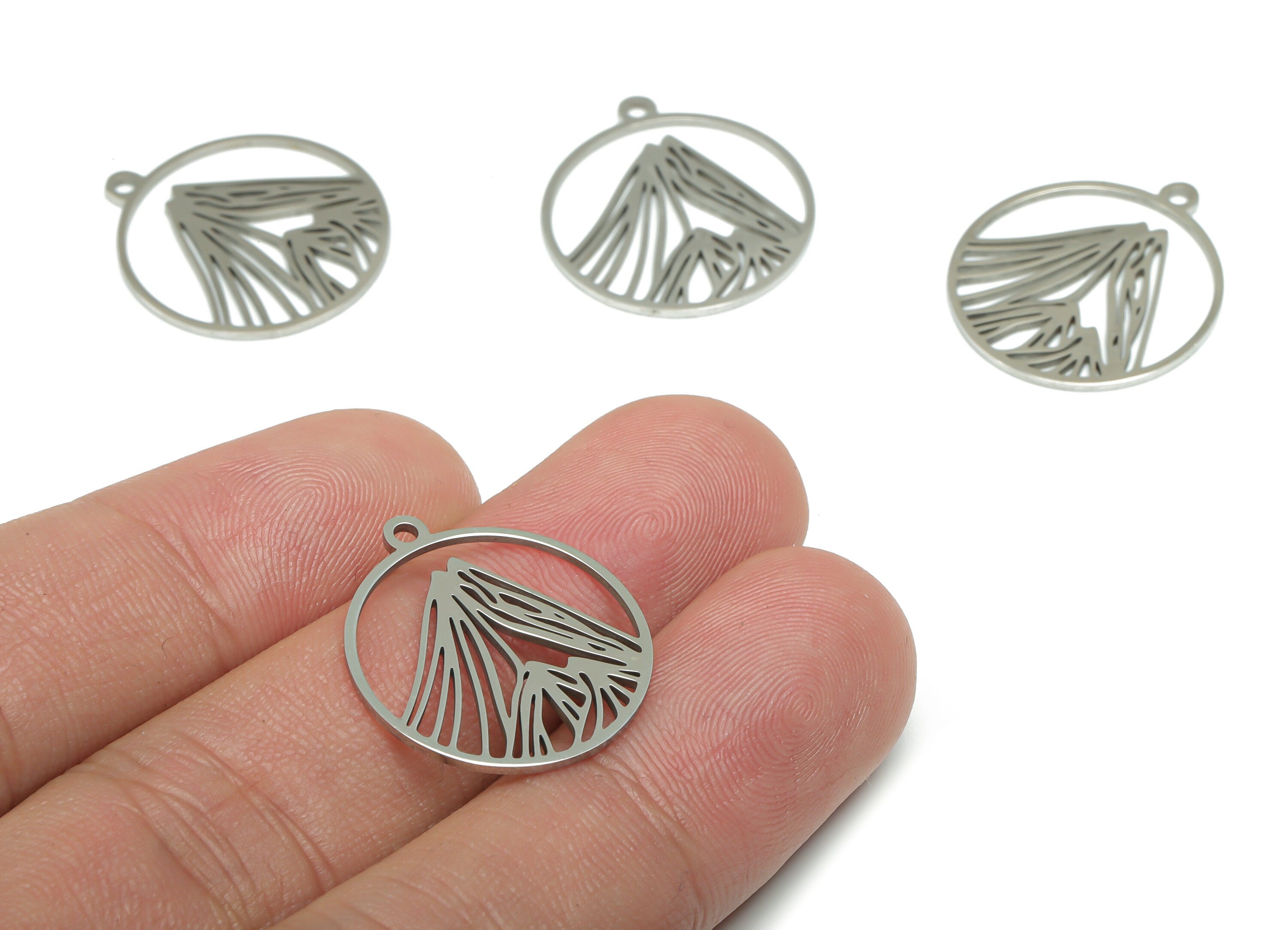 Stainless Steel Round Mountain Earring Charms - Stainless Steel Summit Mountain Pendant - Jewelry Supplies - 22.09x19.79x0.76mm - SSZS0009 - DOMEDBAZAAR