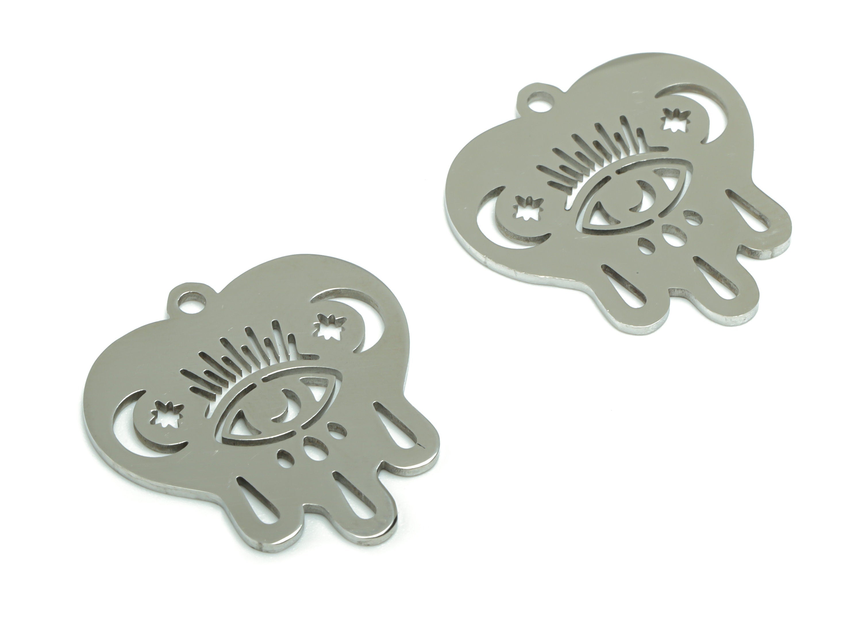Stainless Steel Heart Eye Planet Earring Charms - Stainless Steel Moon Star Drop Pendant - Jewelry Supplies - 20.97x19.74x0.88mm - SSZS0026 - DOMEDBAZAAR