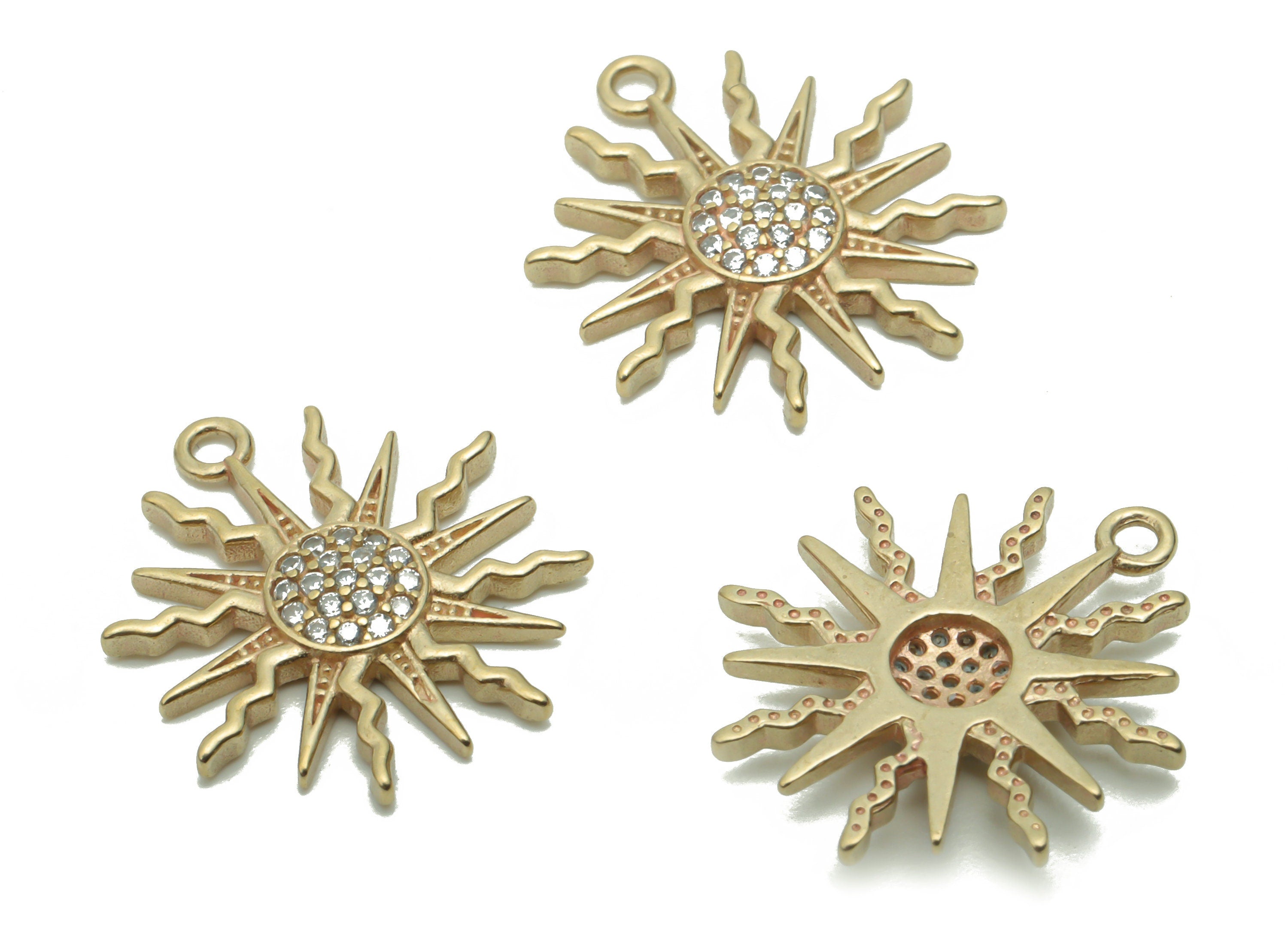 Brass Sun Earring Charms With Zircons - Raw Brass Sun Pendant - Jewelry Making Supplies - 18.75x16.15x2.26mm - PP5098 - DOMEDBAZAAR