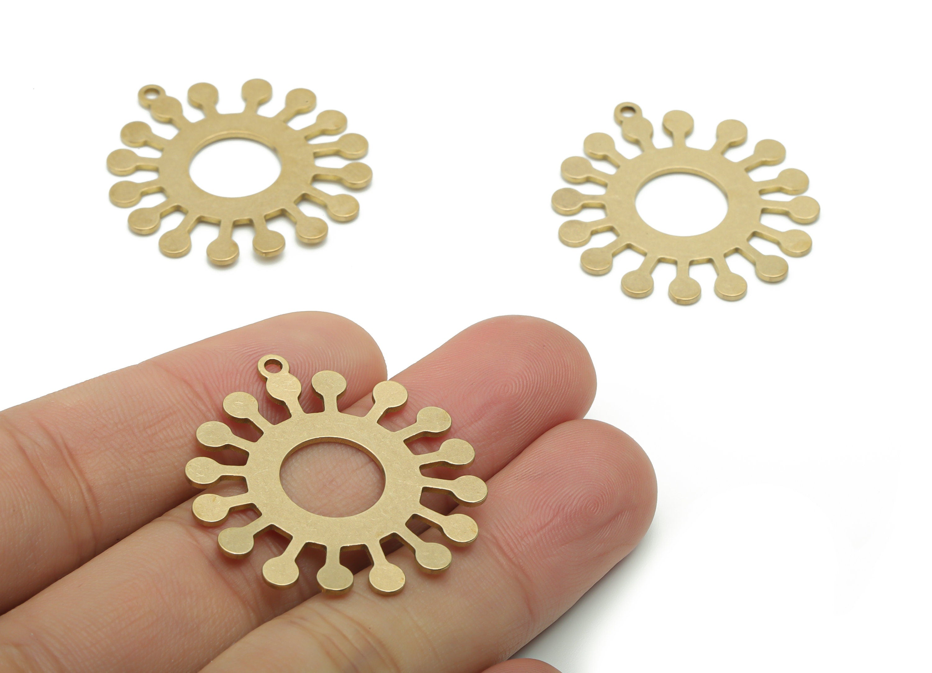 Brass Virus Sun Earring Charms - Raw Brass Sun Pendant - DIY Jewelry Making Supplies - 34.64x32.18x0.85mm - PPA1168 - DOMEDBAZAAR