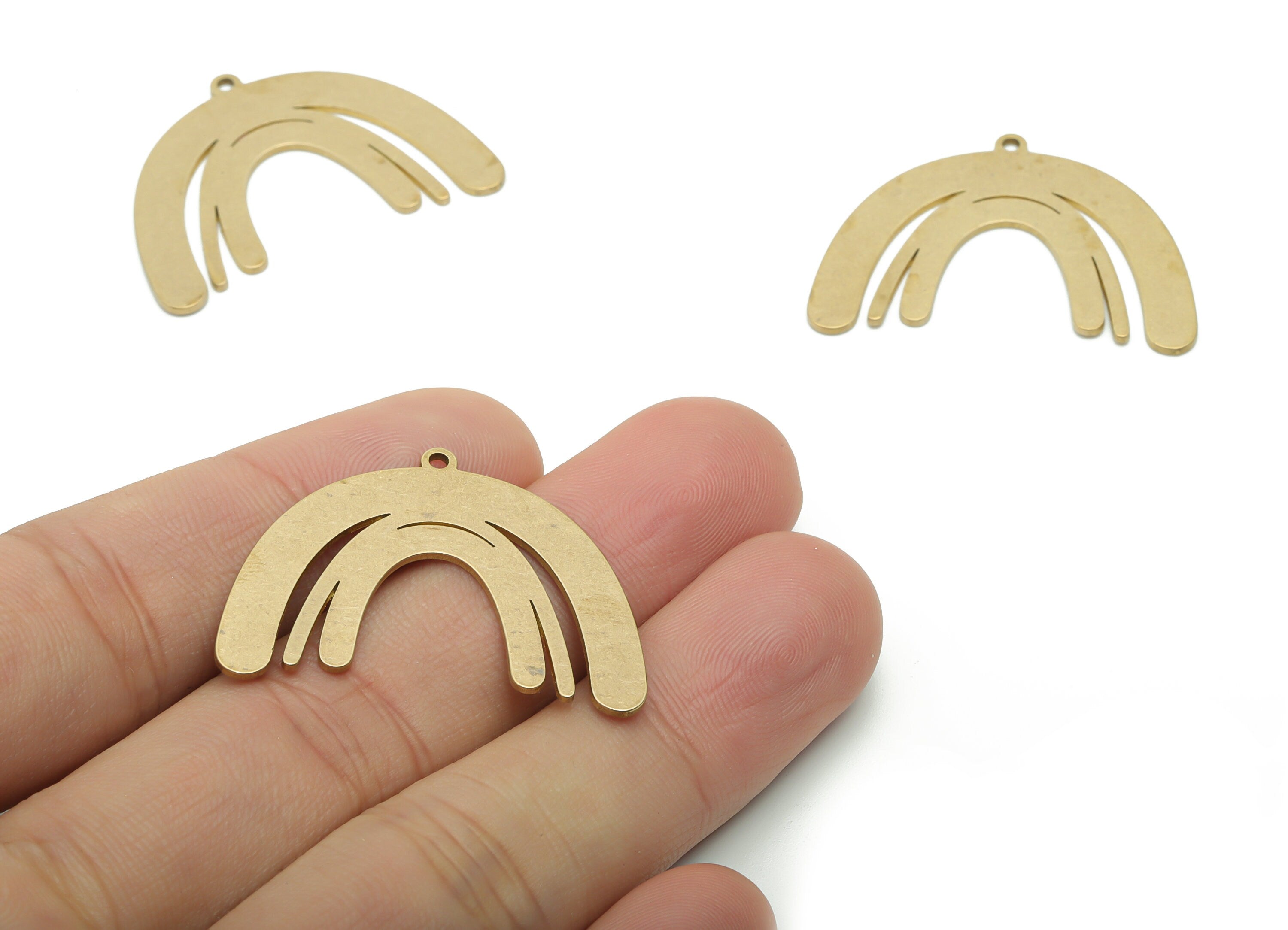 Brass Rainbow Earring Charms - Raw Brass Rainbow Pendant - DIY Jewelry Making Supplies - 34.75x25.61x0.83mm - PPA1288 - DOMEDBAZAAR