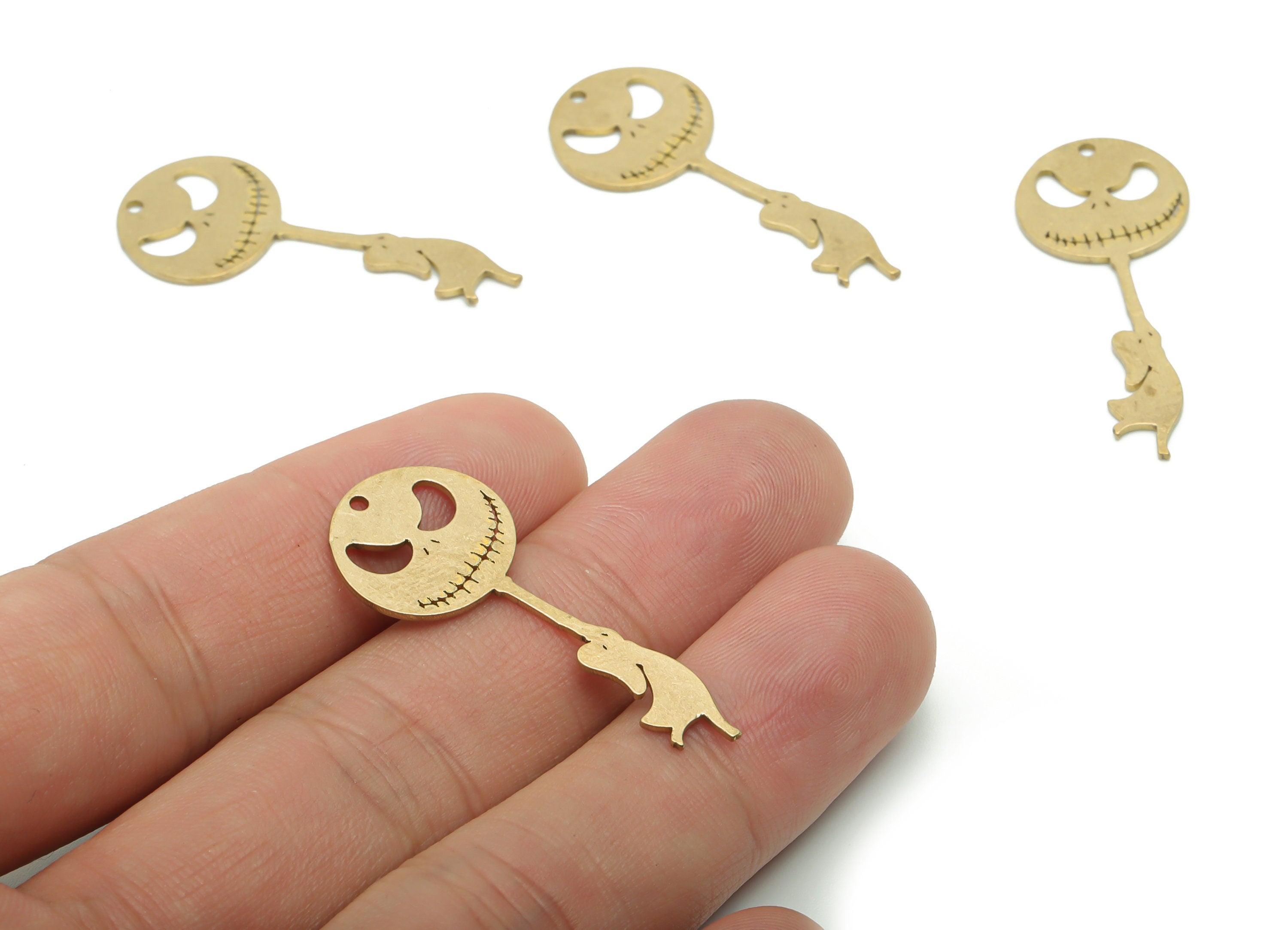 Brass Devil Clutching Girl Earring Charms - Raw Brass Round Moon Girl Pendant - Jewelry Making Supplies - 37.68x15.41x0.83mm - PPZ0139 - DOMEDBAZAAR