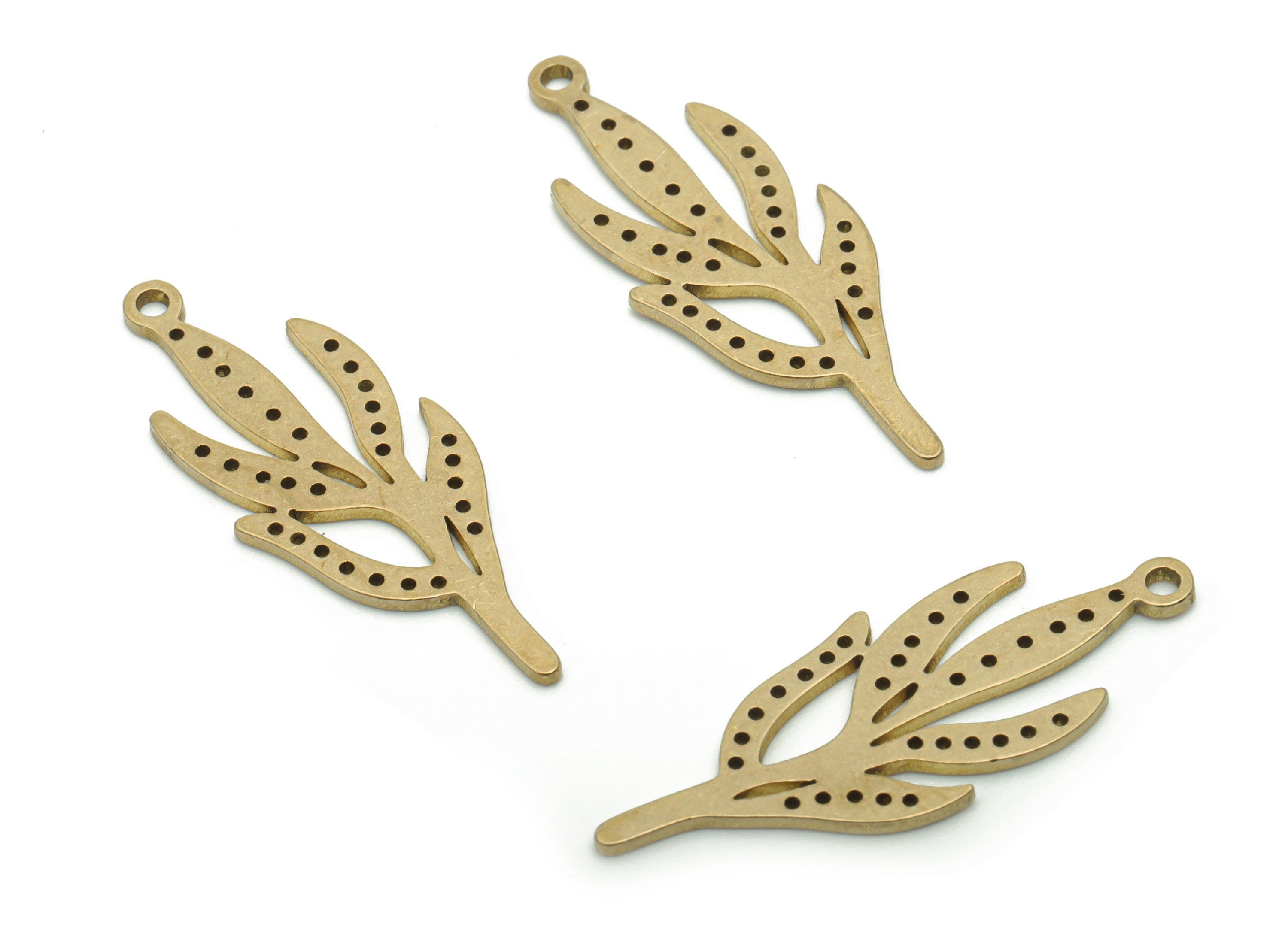 Brass Bubble Leafs Earring Charms - Raw Brass Bubble Leafs Pendant - DIY Jewelry Making Supplies - 29.73x11.39x0.85mm - PPA1041 - DOMEDBAZAAR