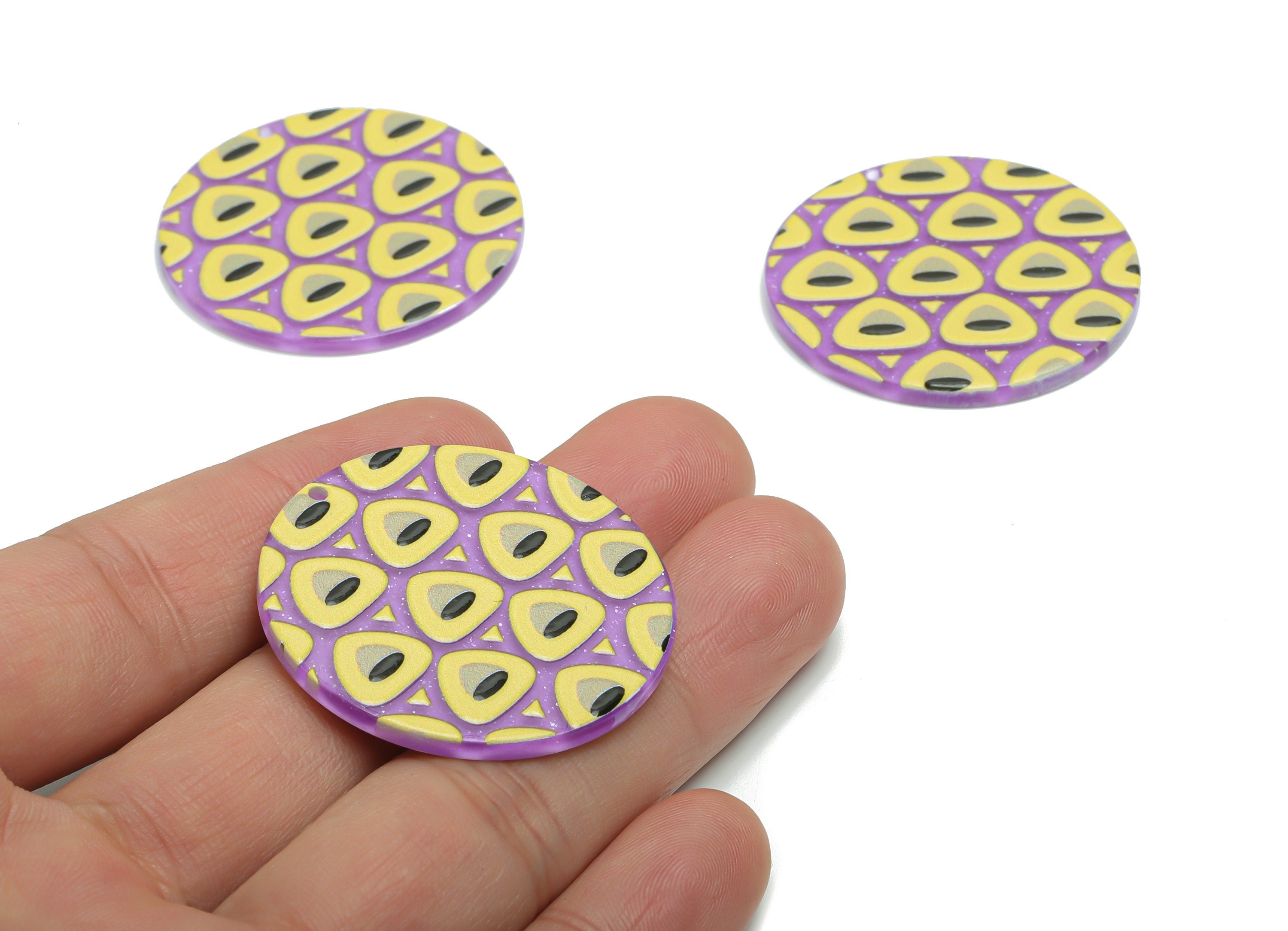 Acrylic Round Triangle Earring Charms - Acrylic Triangle Circle Pendant - Printing Textured - Jewelry Supplies - 37.74x37.74x2.5mm - AC2453D - DOMEDBAZAAR