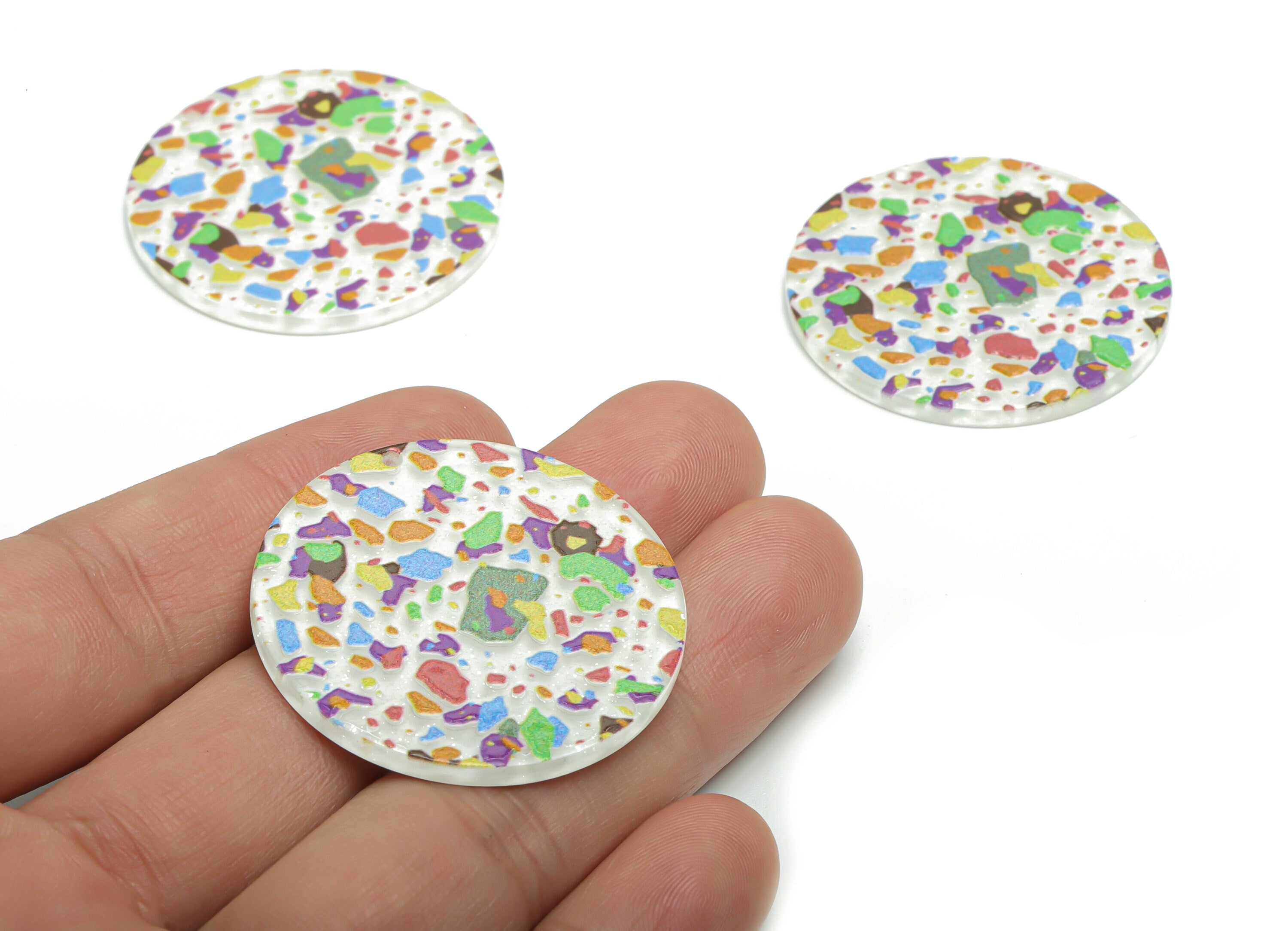 Acrylic Round Painting Earring Charms - Acrylic Painting Circle Pendant - Printing Textured - Jewelry Supplies - 37.81x37.81x2.8mm - AC2453B - DOMEDBAZAAR