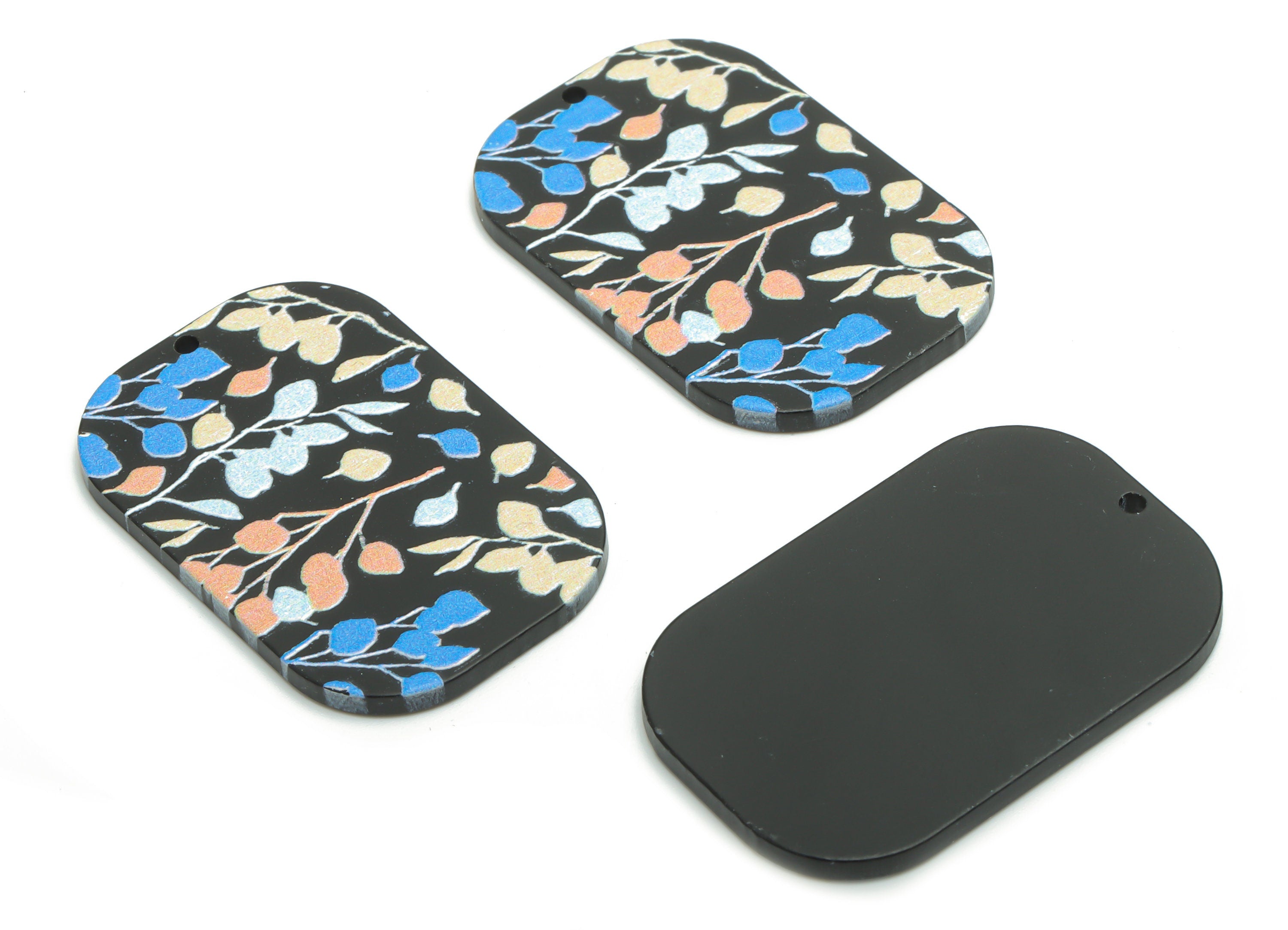 Acrylic Rectangle Leaf Branchs Earring Charms - Acrylic Leaves Rectangle Pendant - Printing Textured - 39.45x26.12x2.22mm - AC2458B - DOMEDBAZAAR