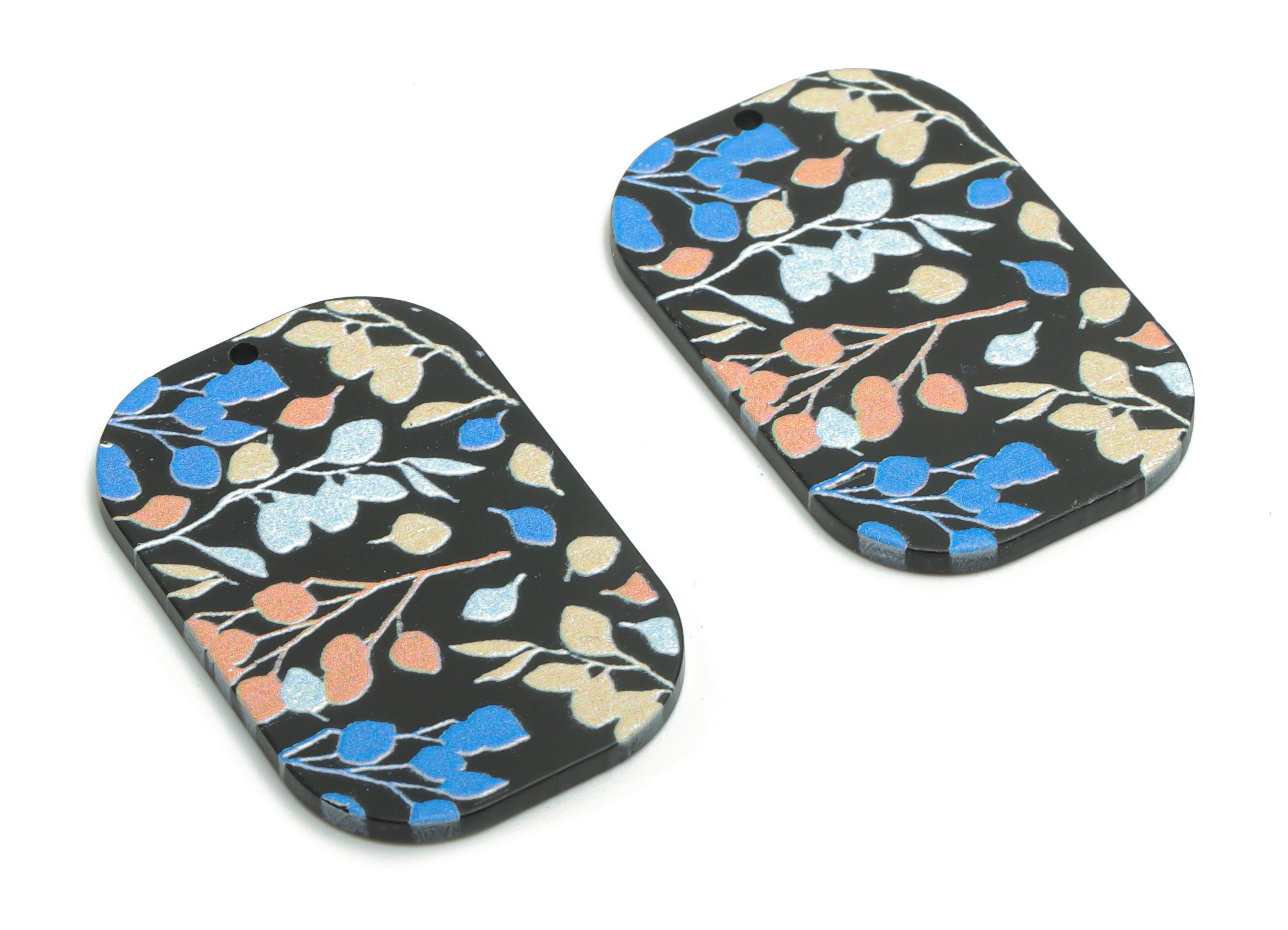 Acrylic Rectangle Leaf Branchs Earring Charms - Acrylic Leaves Rectangle Pendant - Printing Textured - 39.45x26.12x2.22mm - AC2458B - DOMEDBAZAAR