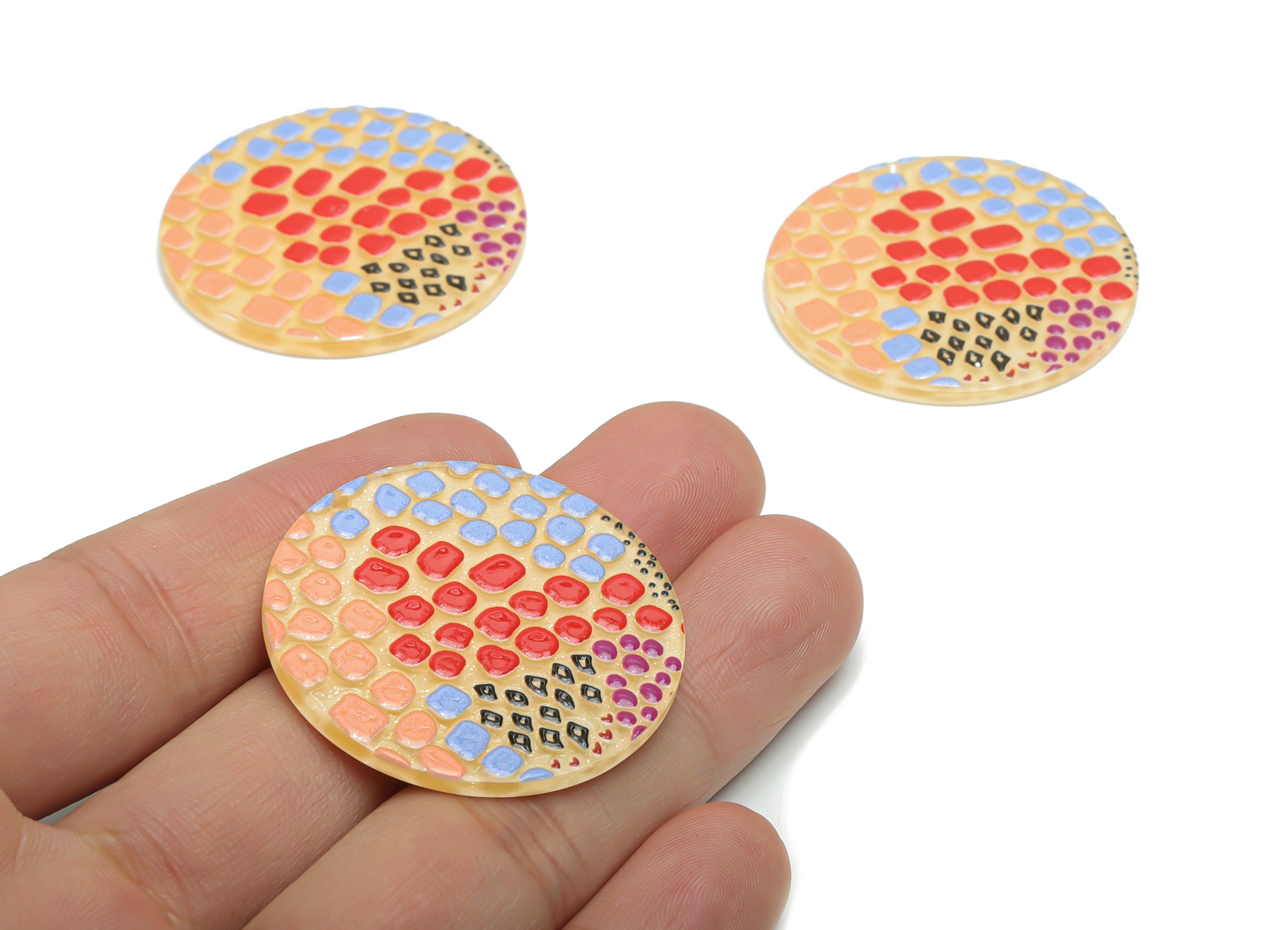Acrylic Round Painting Earring Charms - Acrylic Painting Circle Pendant - Printing Textured - Jewelry Supplies - 37.46x37.46x2.5mm - AC2453E - DOMEDBAZAAR