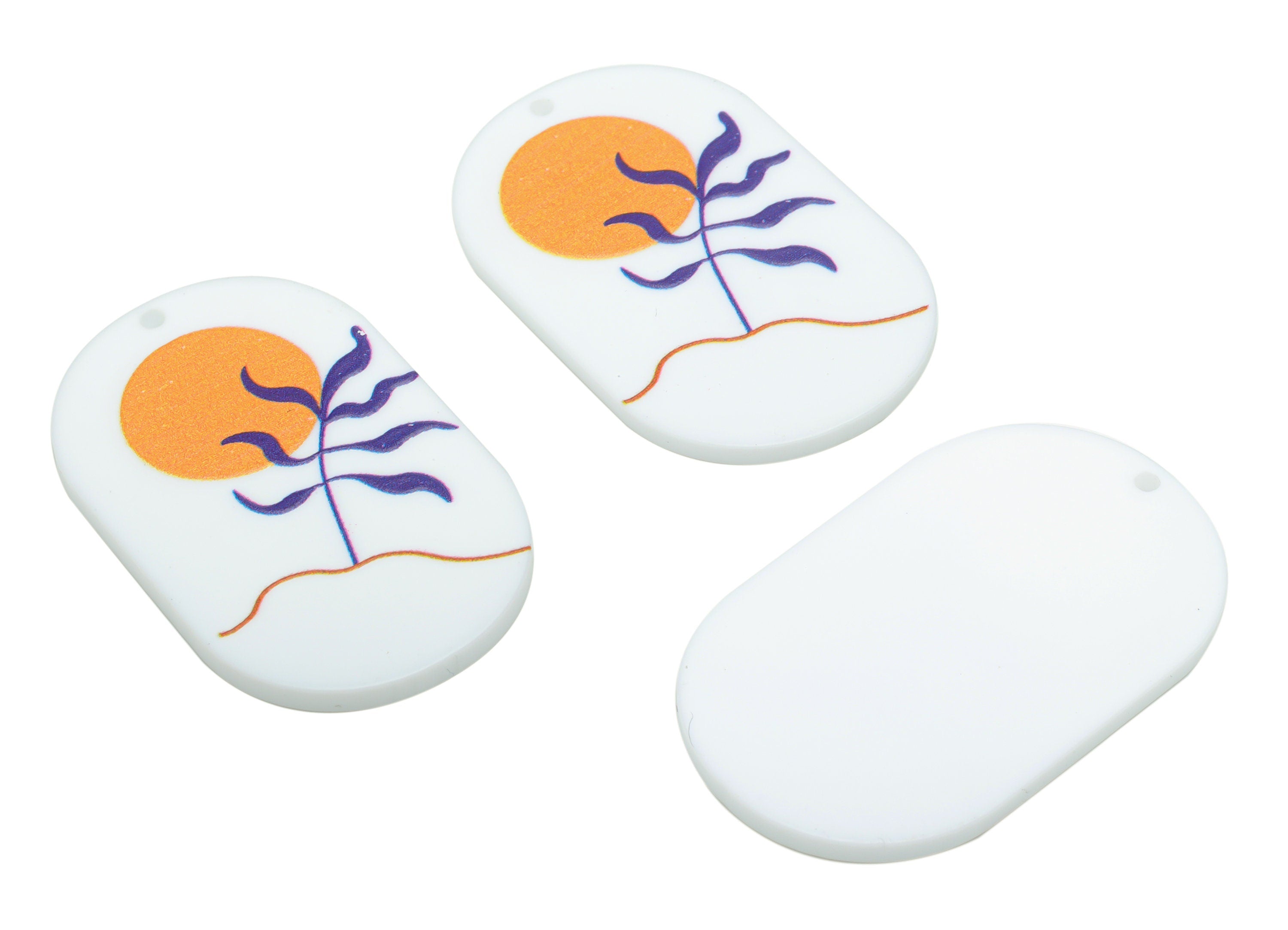 Acrylic Oval Sun Tree Earring Charms - Acrylic Oval Mountain Pendant - Printing Textured - Jewelry Supplies - 39.64x24.29x2.39mm - AC2459C - DOMEDBAZAAR