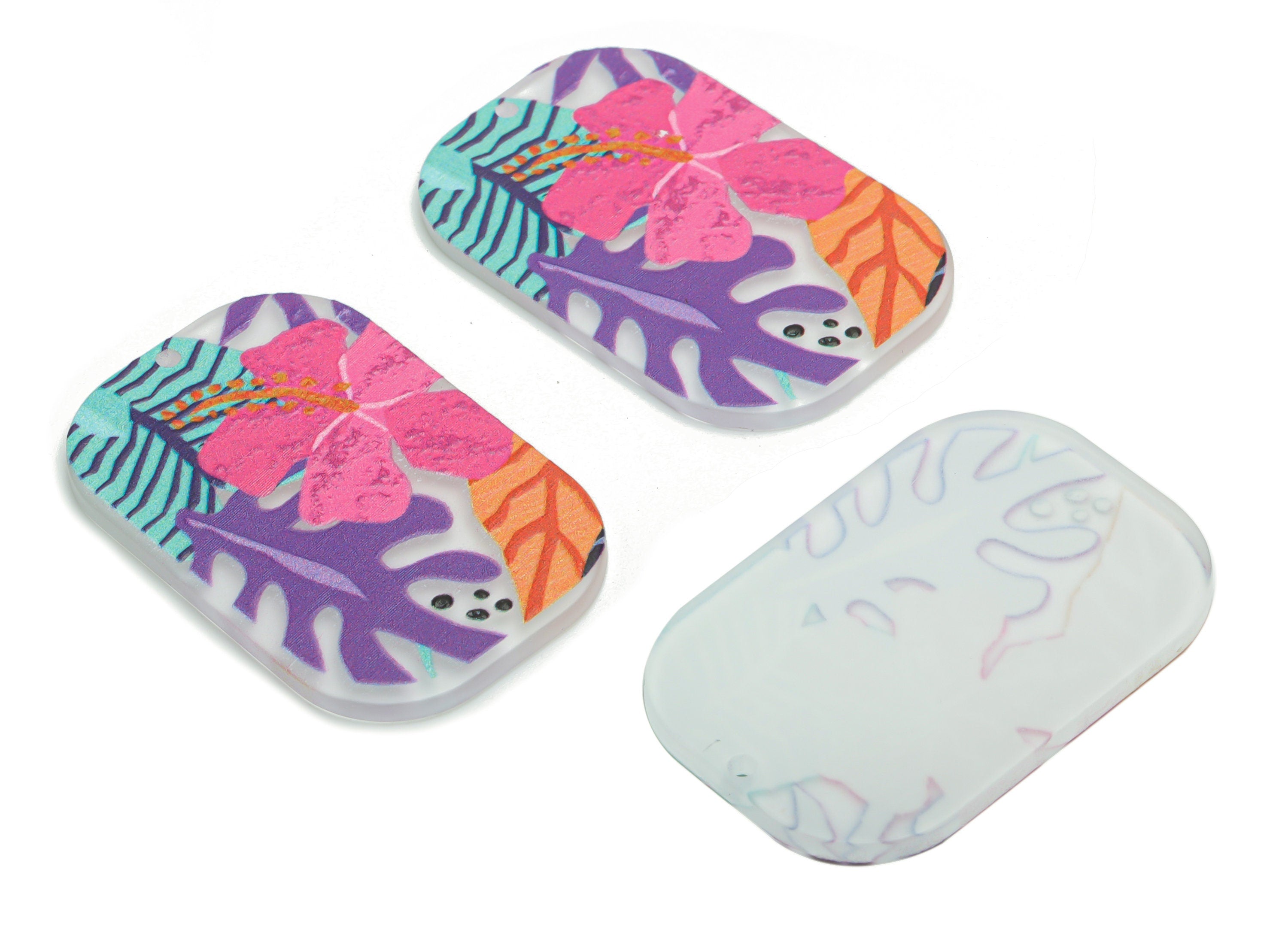 Acrylic Rectangle Leaf Flower Earring Charms - Acrylic Leaves Rectangle Pendant - Printing Textured - 39.45x26.12x2.22mm - AC2458C - DOMEDBAZAAR