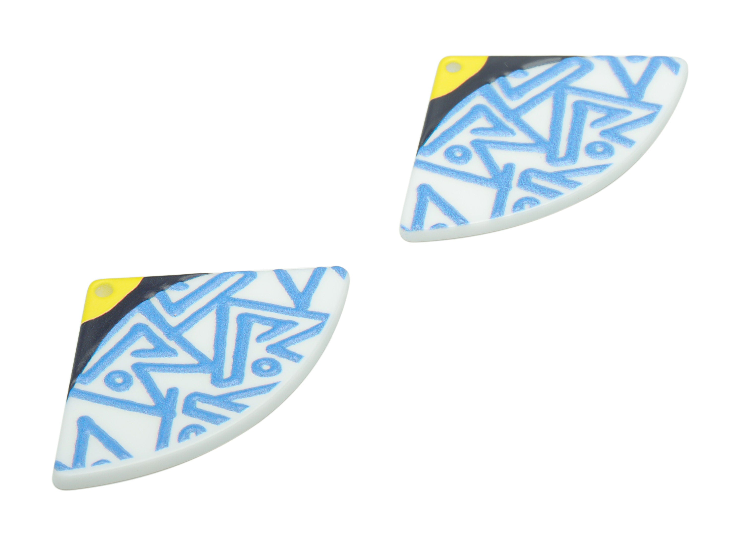 Acrylic Quad Triangle Pattern Earring Charms - Acrylic Quarter Circle Pizza Pattern Pendant - Printing Textured - 39.4x25.81x2.5mm - AC2464A - DOMEDBAZAAR