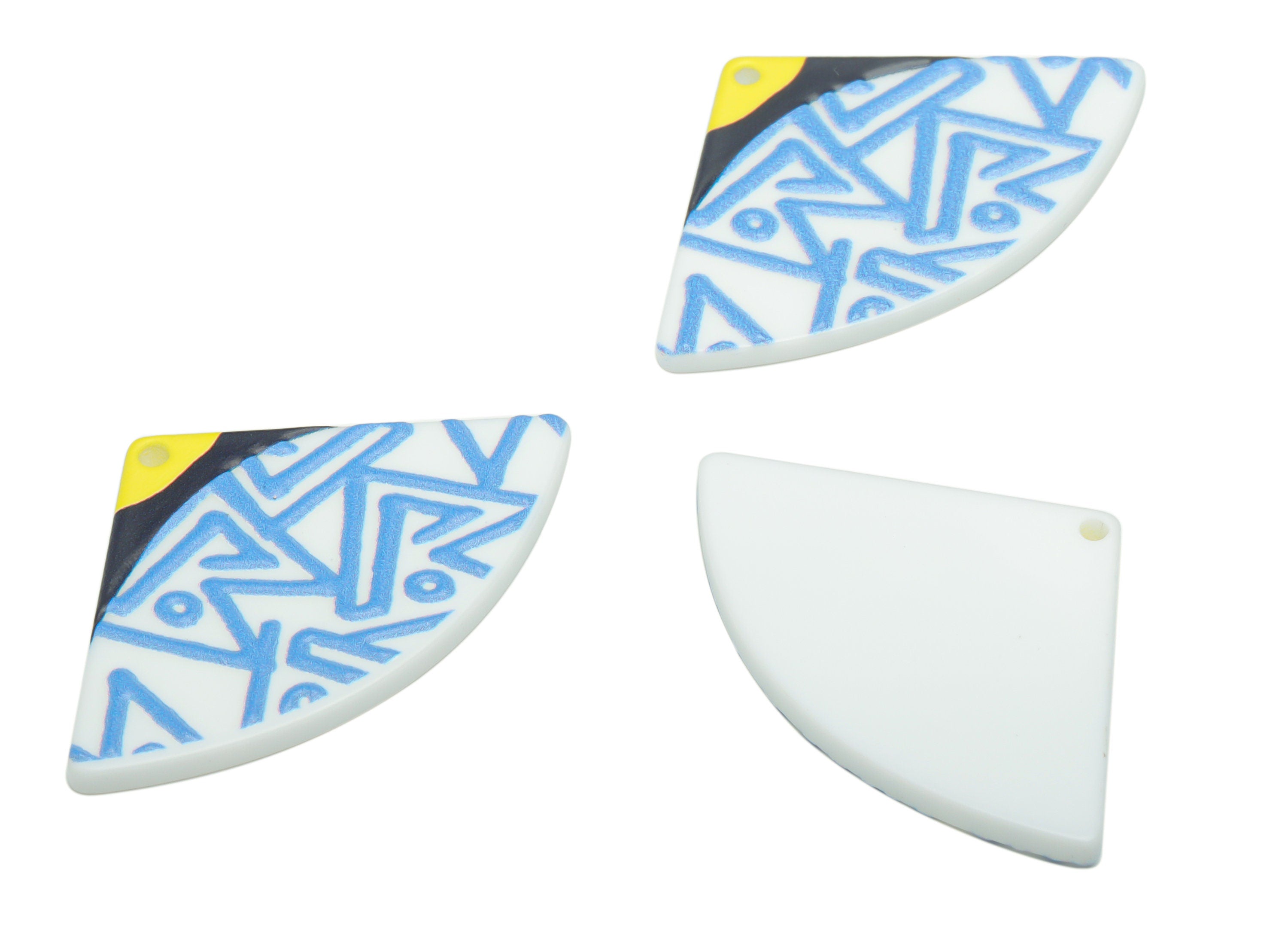 Acrylic Quad Triangle Pattern Earring Charms - Acrylic Quarter Circle Pizza Pattern Pendant - Printing Textured - 39.4x25.81x2.5mm - AC2464A - DOMEDBAZAAR