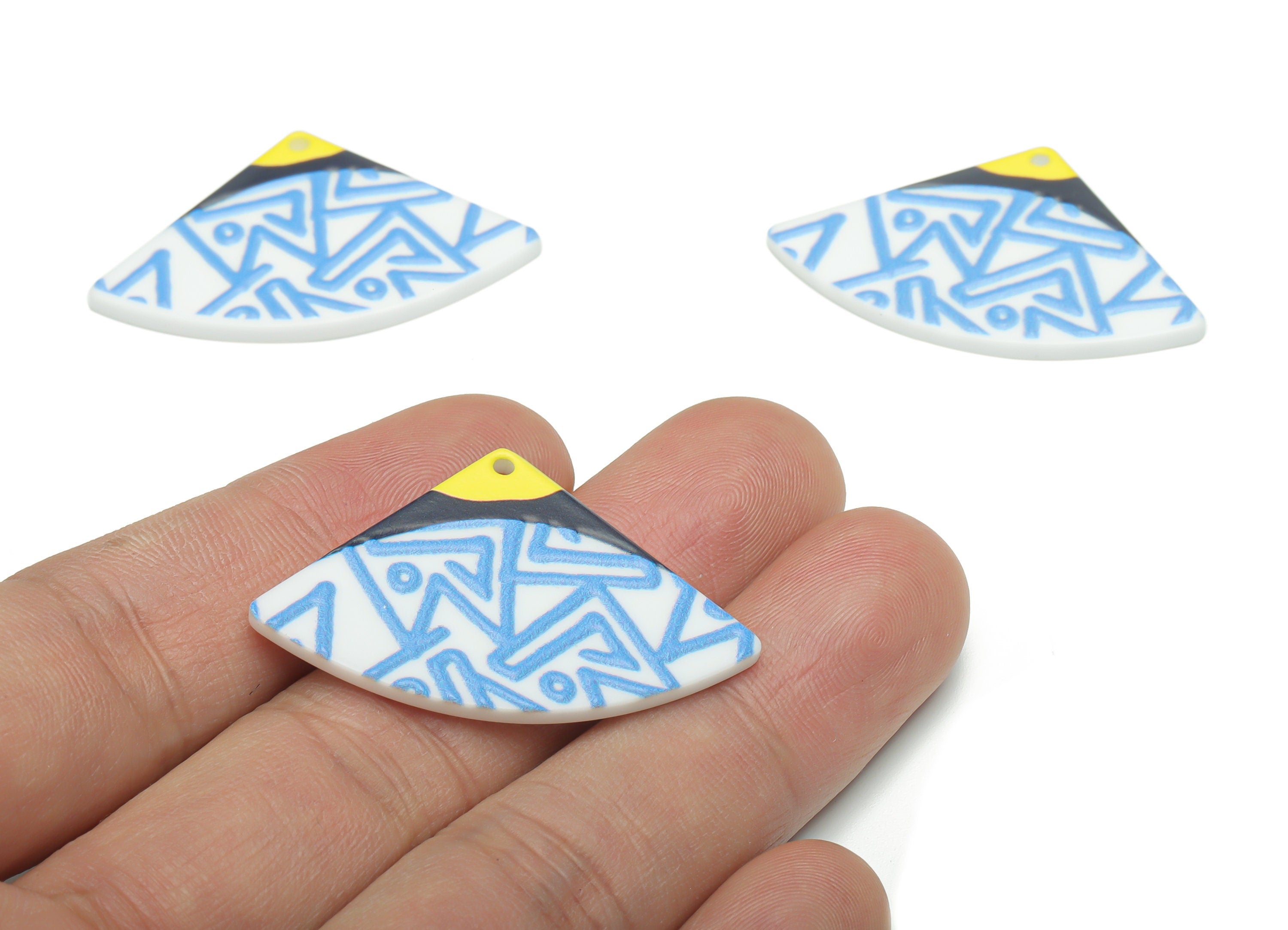 Acrylic Quad Triangle Pattern Earring Charms - Acrylic Quarter Circle Pizza Pattern Pendant - Printing Textured - 39.4x25.81x2.5mm - AC2464A - DOMEDBAZAAR