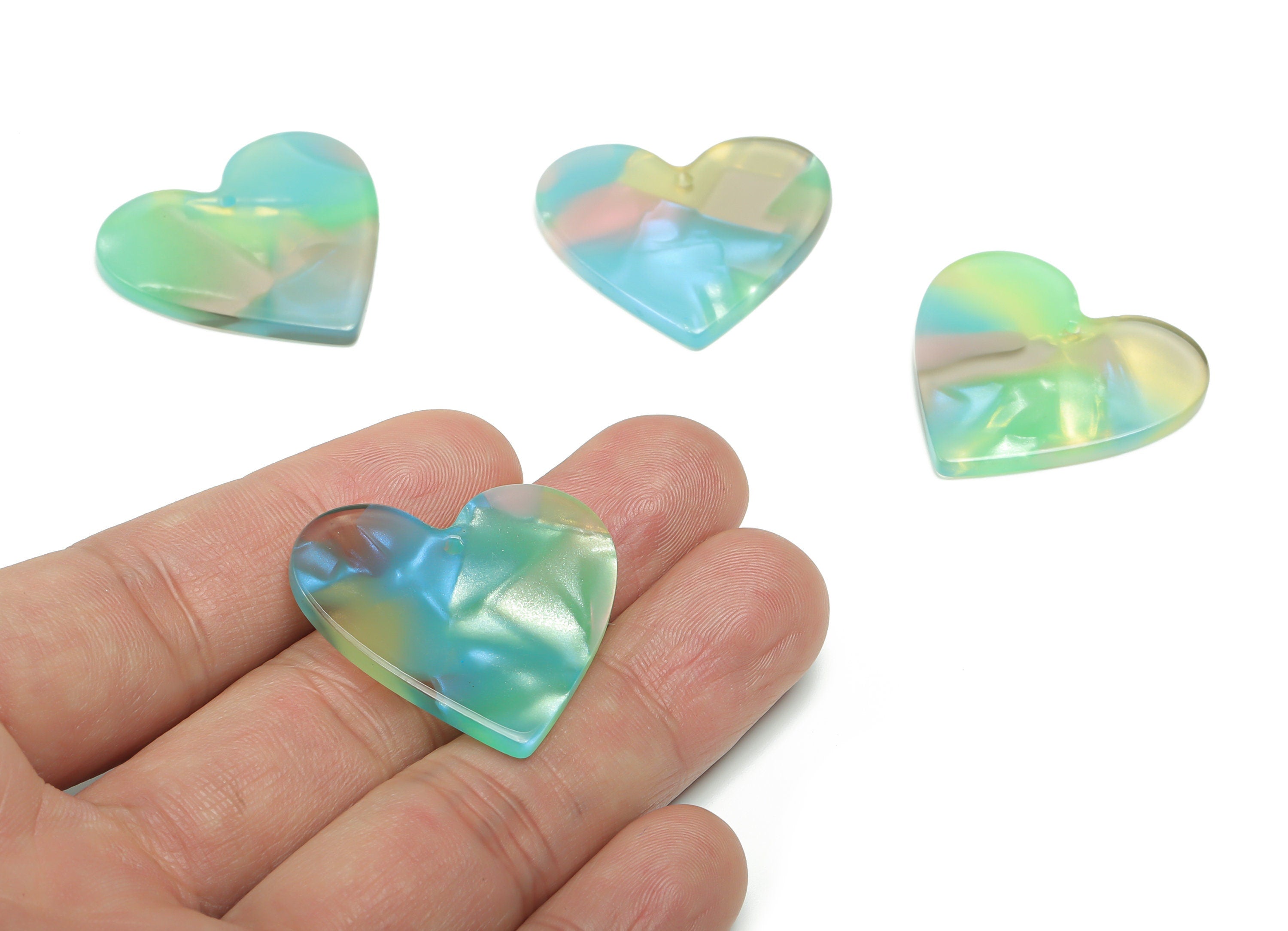 Acetate Heart Earring Charms - Acetate Heart Pendant - Jewelry Making Supplies - Color Code: A783 - 31.95x31.18x2.48mm - AC1431-A783 - DOMEDBAZAAR
