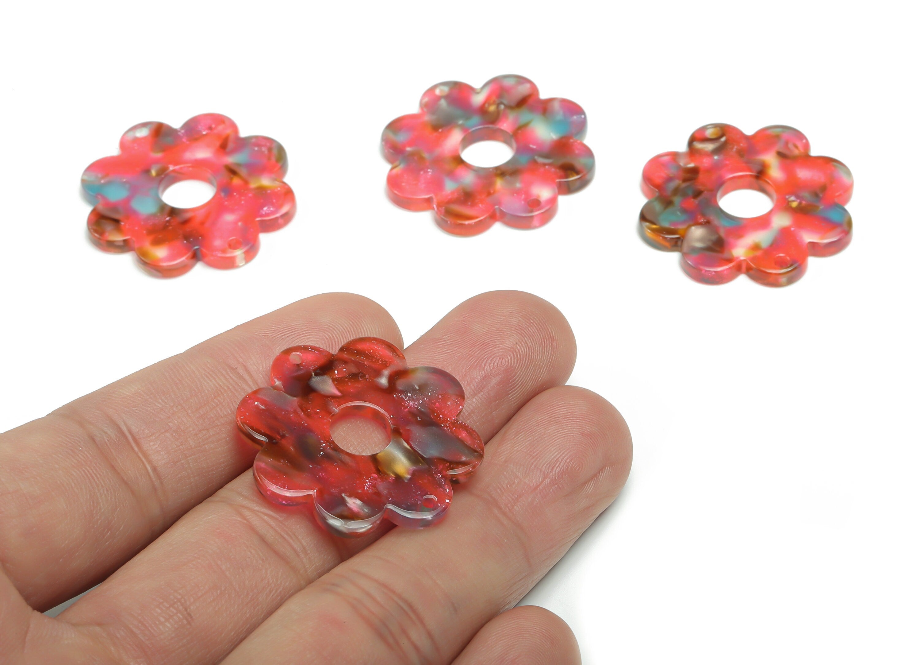 Acetate Flower Earring Charms - Acetate Flower Pendant Findings - Jewelry Supplies - Color Code: A770 - 29.87x29.84x2.63mm - AC2375-A770 - DOMEDBAZAAR