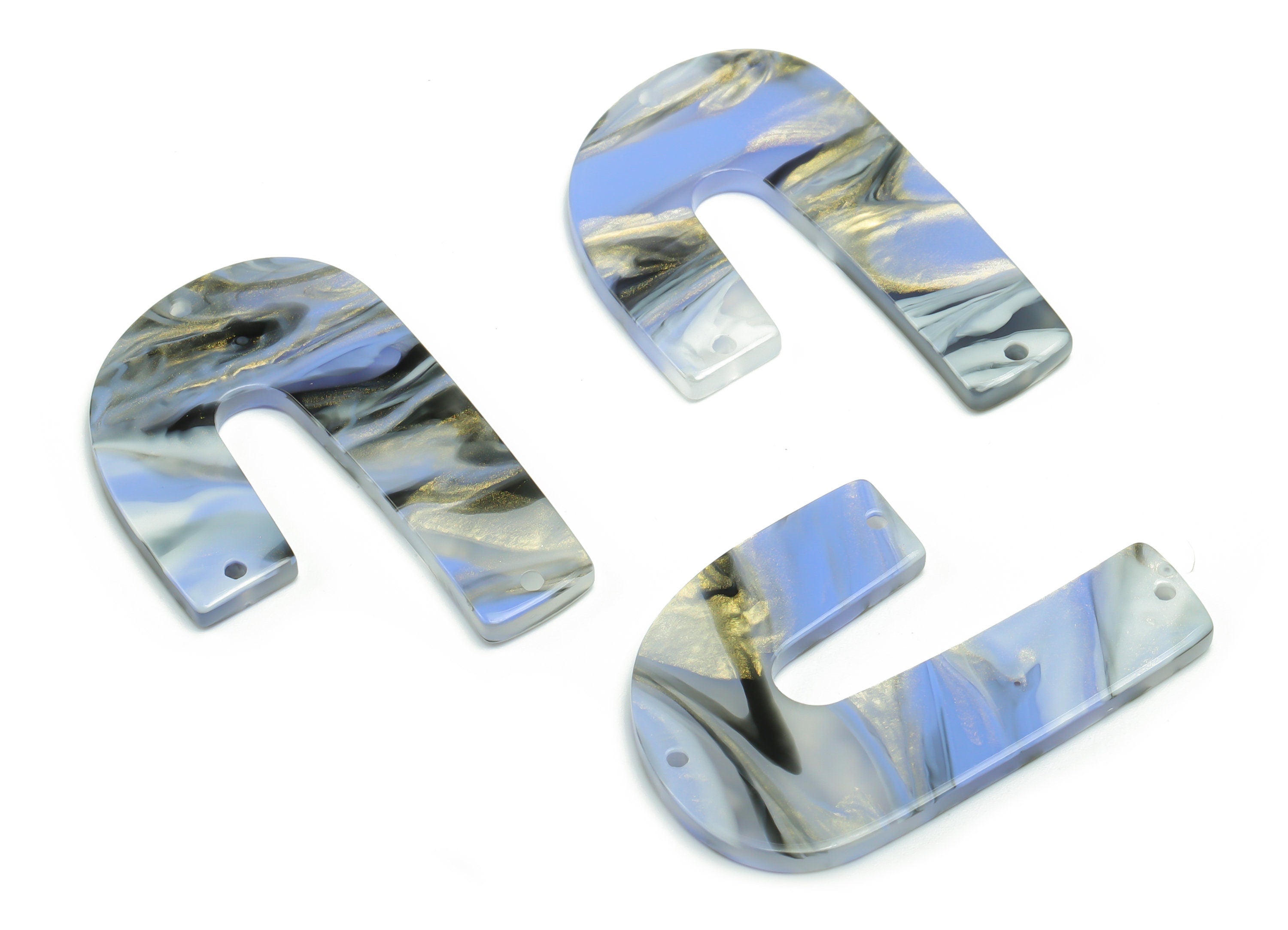 Acrylic J Earring Connectors - Acrylic U Charms and Pendant - 3 Holes - Jewelry Supplies - Color Code:A779 - 39.74x25.88x2.6mm - AC2376-A779 - DOMEDBAZAAR