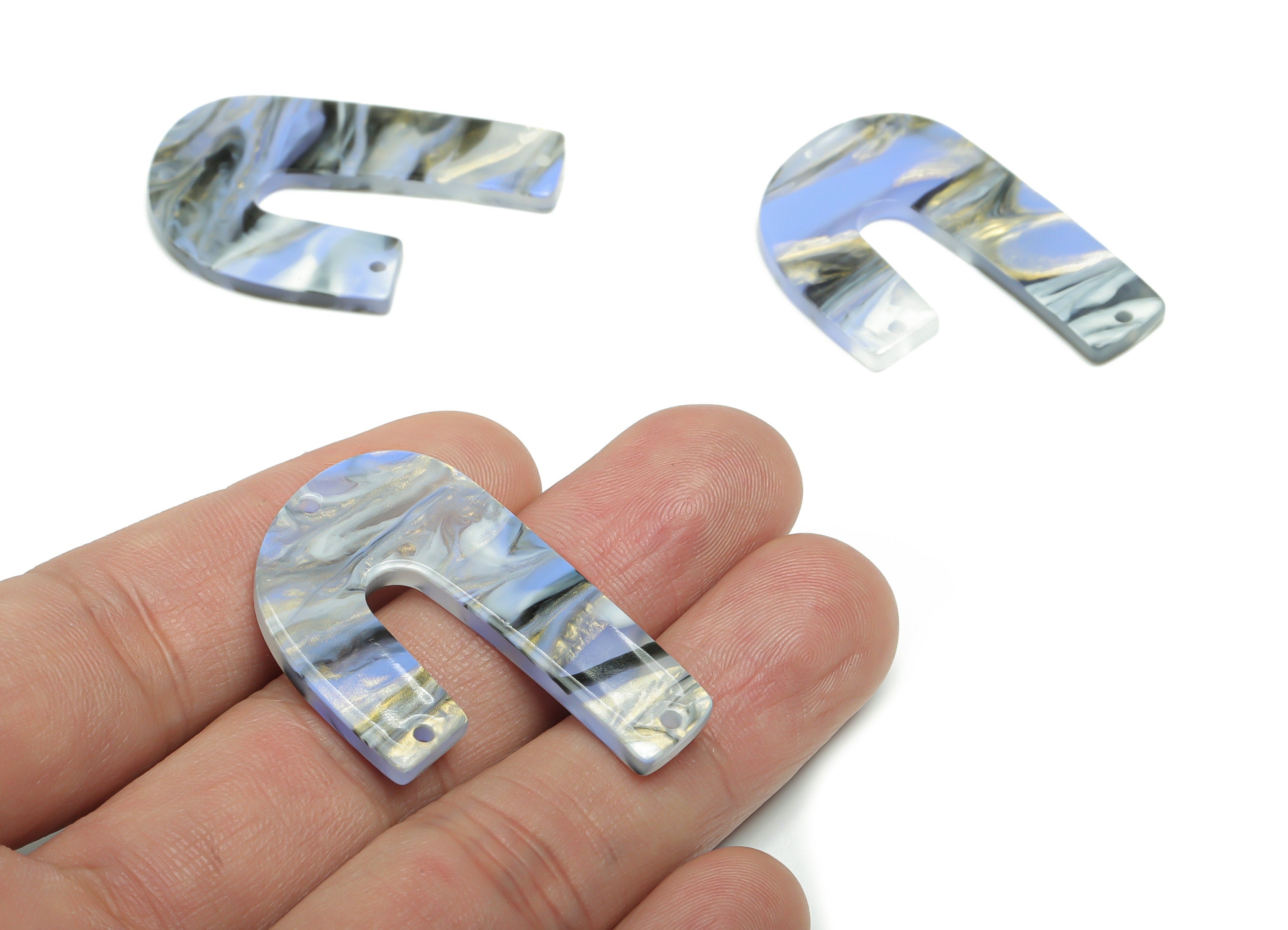 Acrylic J Earring Connectors - Acrylic U Charms and Pendant - 3 Holes - Jewelry Supplies - Color Code:A779 - 39.74x25.88x2.6mm - AC2376-A779 - DOMEDBAZAAR