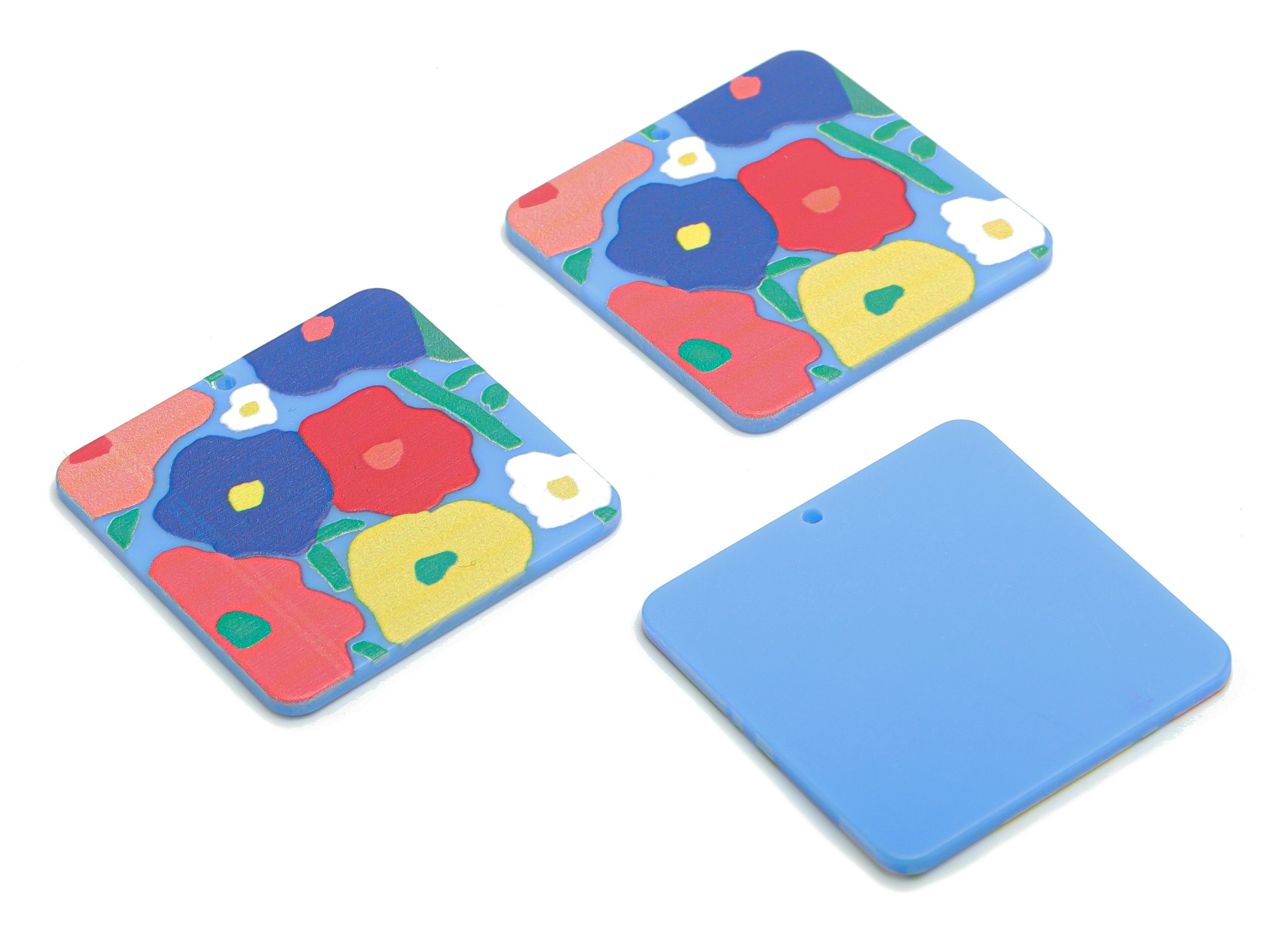 Acrylic Square Flower Leaf Earring Charms - Acrylic Flower Square Pendant - Printing Textured - Jewelry Supplies - 34.72x34.56x2mm - AC2455A - DOMEDBAZAAR