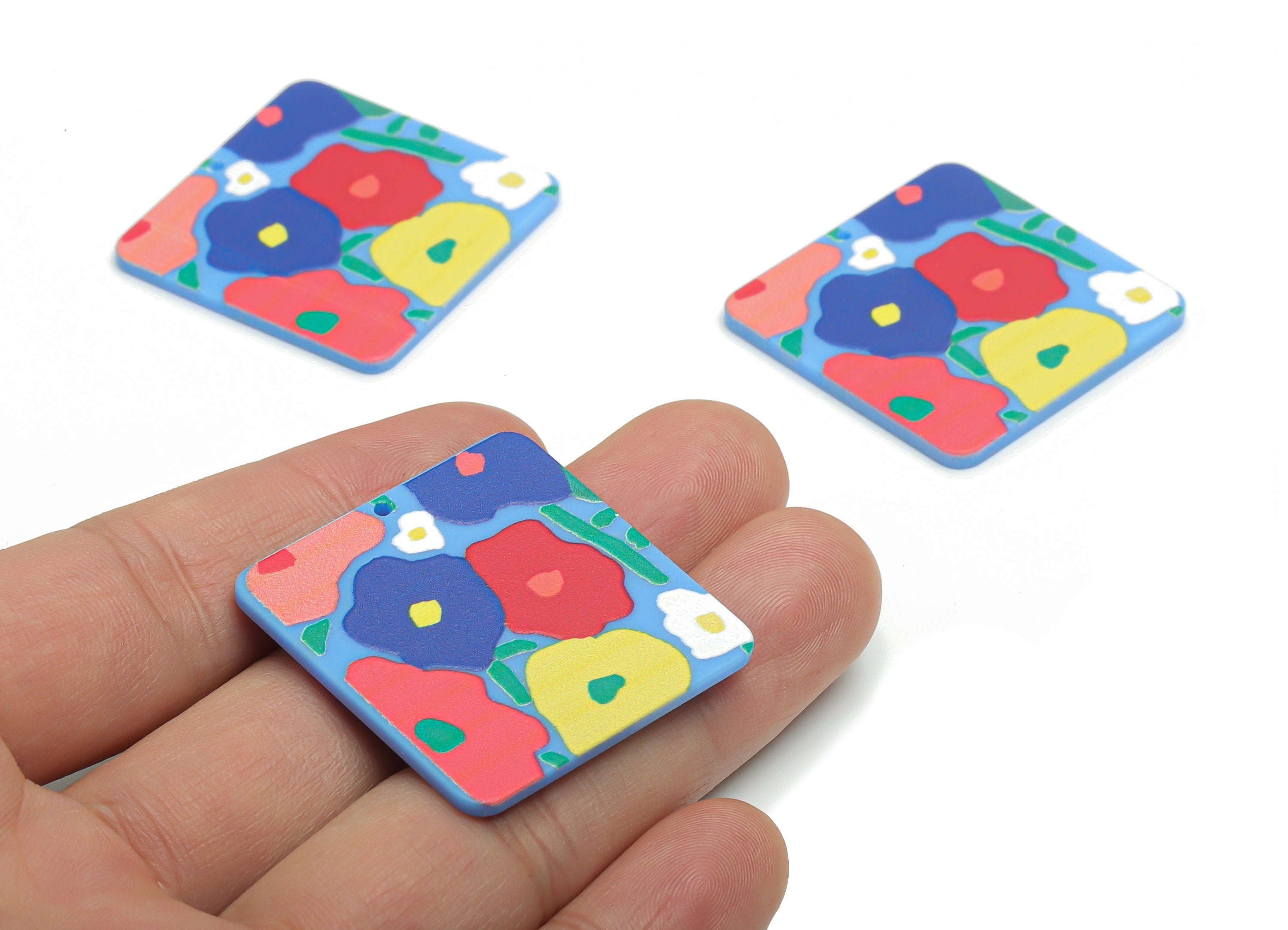 Acrylic Square Flower Leaf Earring Charms - Acrylic Flower Square Pendant - Printing Textured - Jewelry Supplies - 34.72x34.56x2mm - AC2455A - DOMEDBAZAAR