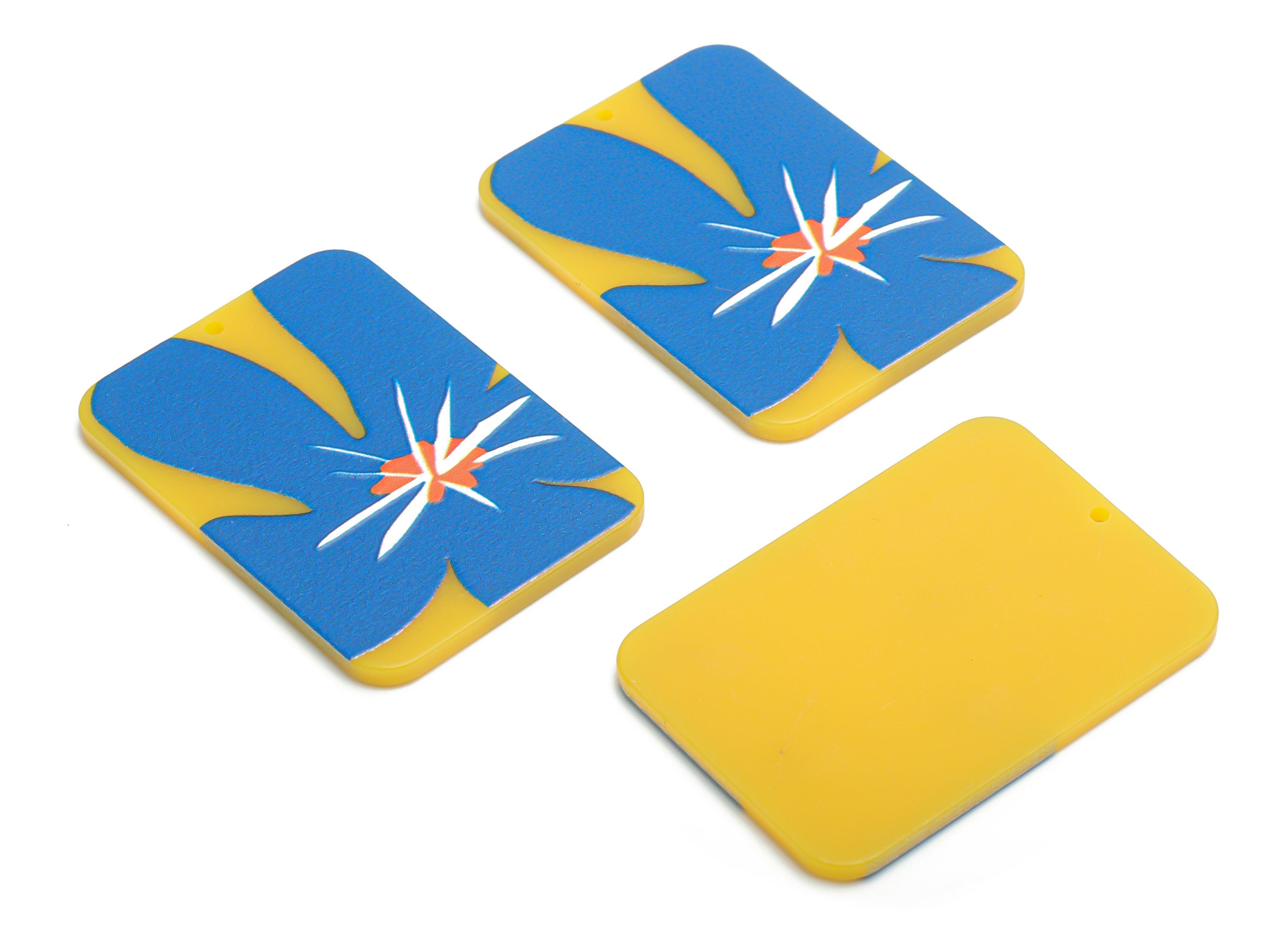 Acrylic Rectangle Flower Earring Charms - Acrylic Oval Rectangle Priting Pendant - Printing Textured - 41.43x29.44x2.14mm - AC2456B - DOMEDBAZAAR