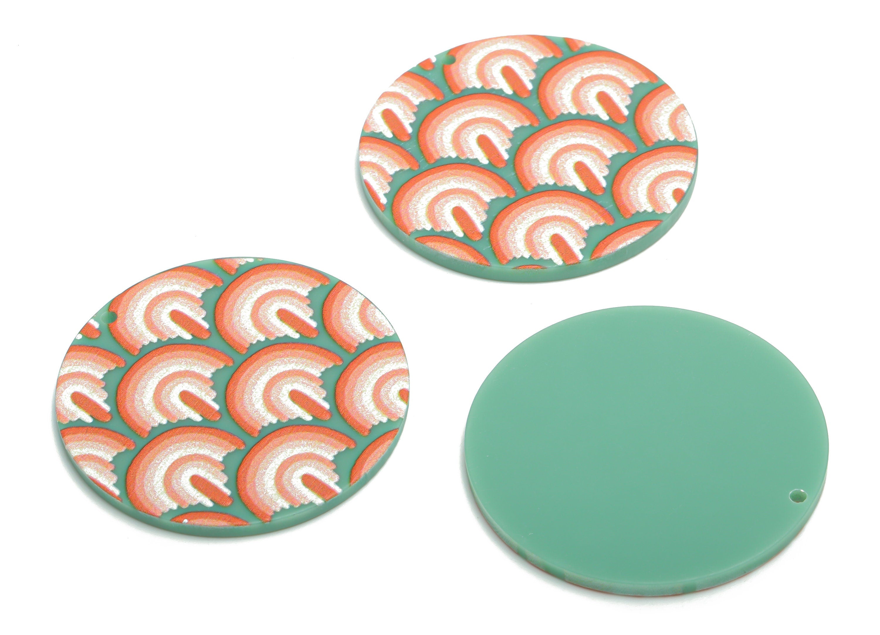 Acrylic Round Rainbow Earring Charms - Acrylic Rainbow Circle Pendant - Printing Textured - Jewelry Supplies - 37.62x37.62x2.43mm - AC2453A - DOMEDBAZAAR