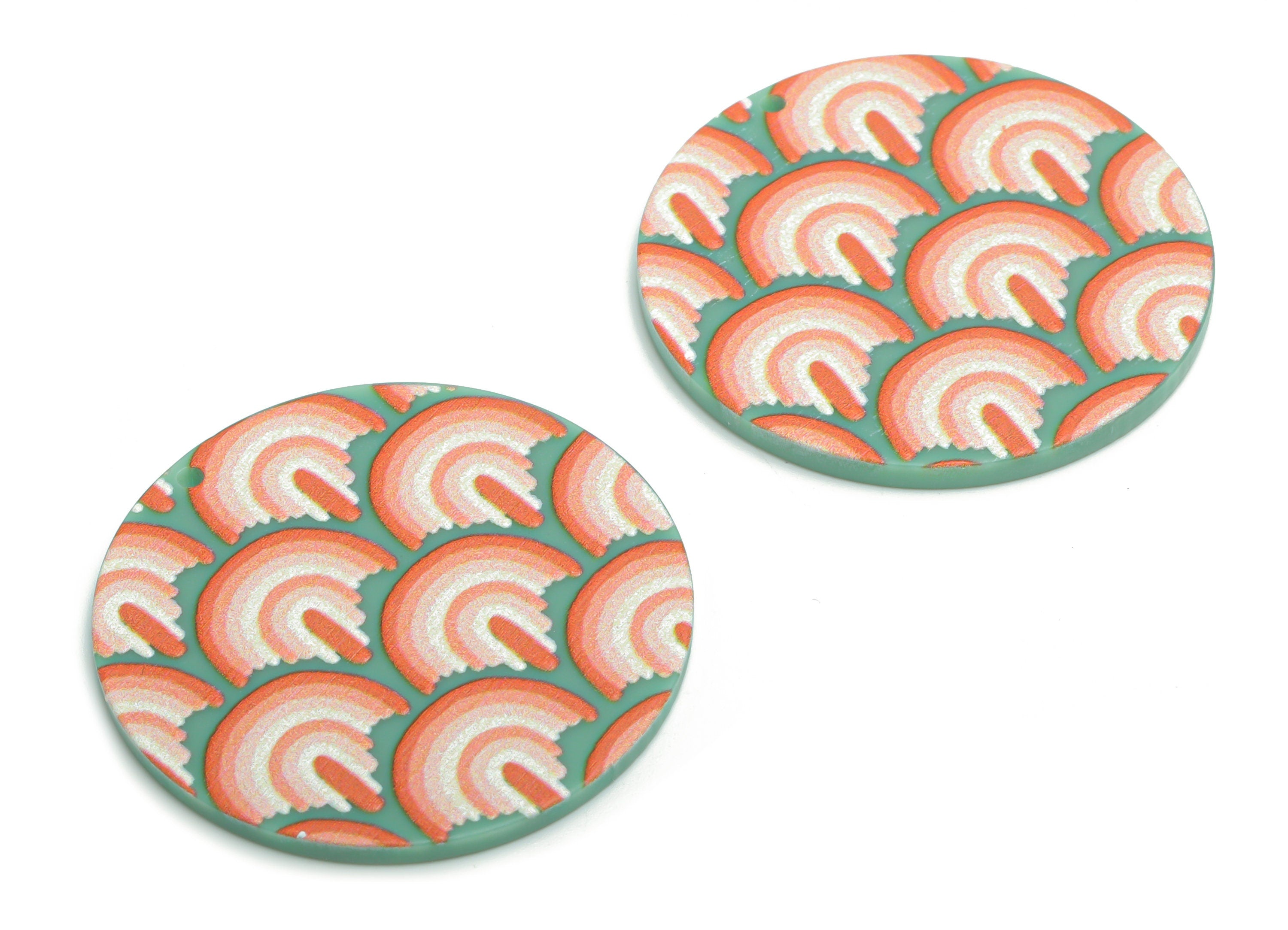 Acrylic Round Rainbow Earring Charms - Acrylic Rainbow Circle Pendant - Printing Textured - Jewelry Supplies - 37.62x37.62x2.43mm - AC2453A - DOMEDBAZAAR