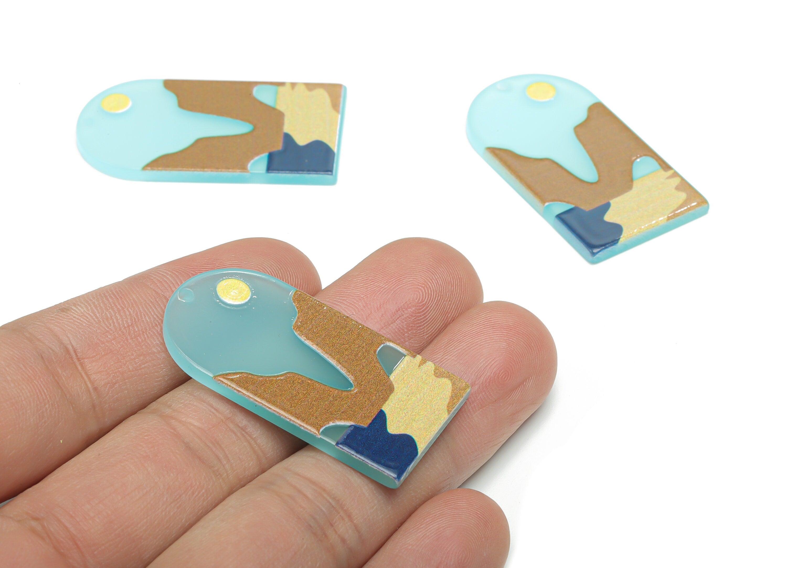 Acrylic Long D Domed Sun Mountain Earring Charms - Acrylic D Ocean Pendant - Printing Textured - Jewelry Supplies - 39.6x20.9x2.1mm- AC2460D - DOMEDBAZAAR