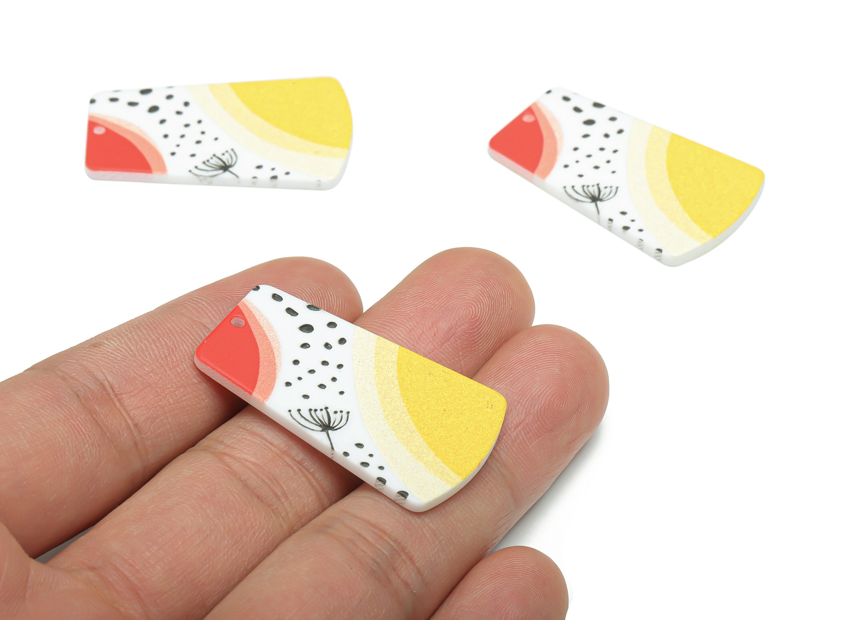 Acrylic Bubble Trapezoid Earring Charms - Acrylic Trapezoid Flower Pendant - Printing Textured - Jewelry Supplies - 37.2x22.9x2.2mm- AC2466A - DOMEDBAZAAR