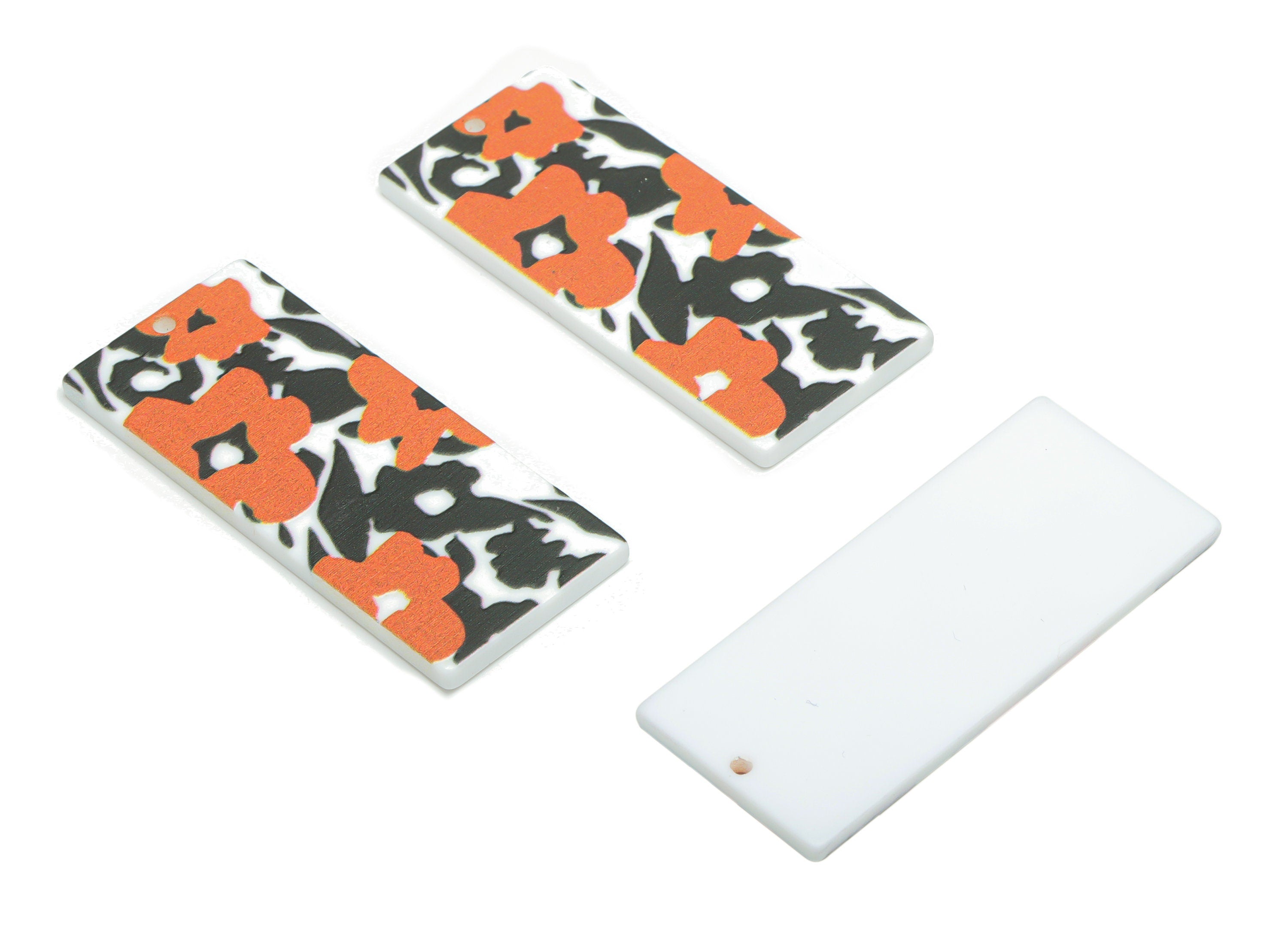 Acrylic Rectangle Leaf Flower Earring Charms - Acrylic Flower Rectangle Pendant - Printing Textured - 44.66x19.08x2.48mm - AC2462C - DOMEDBAZAAR