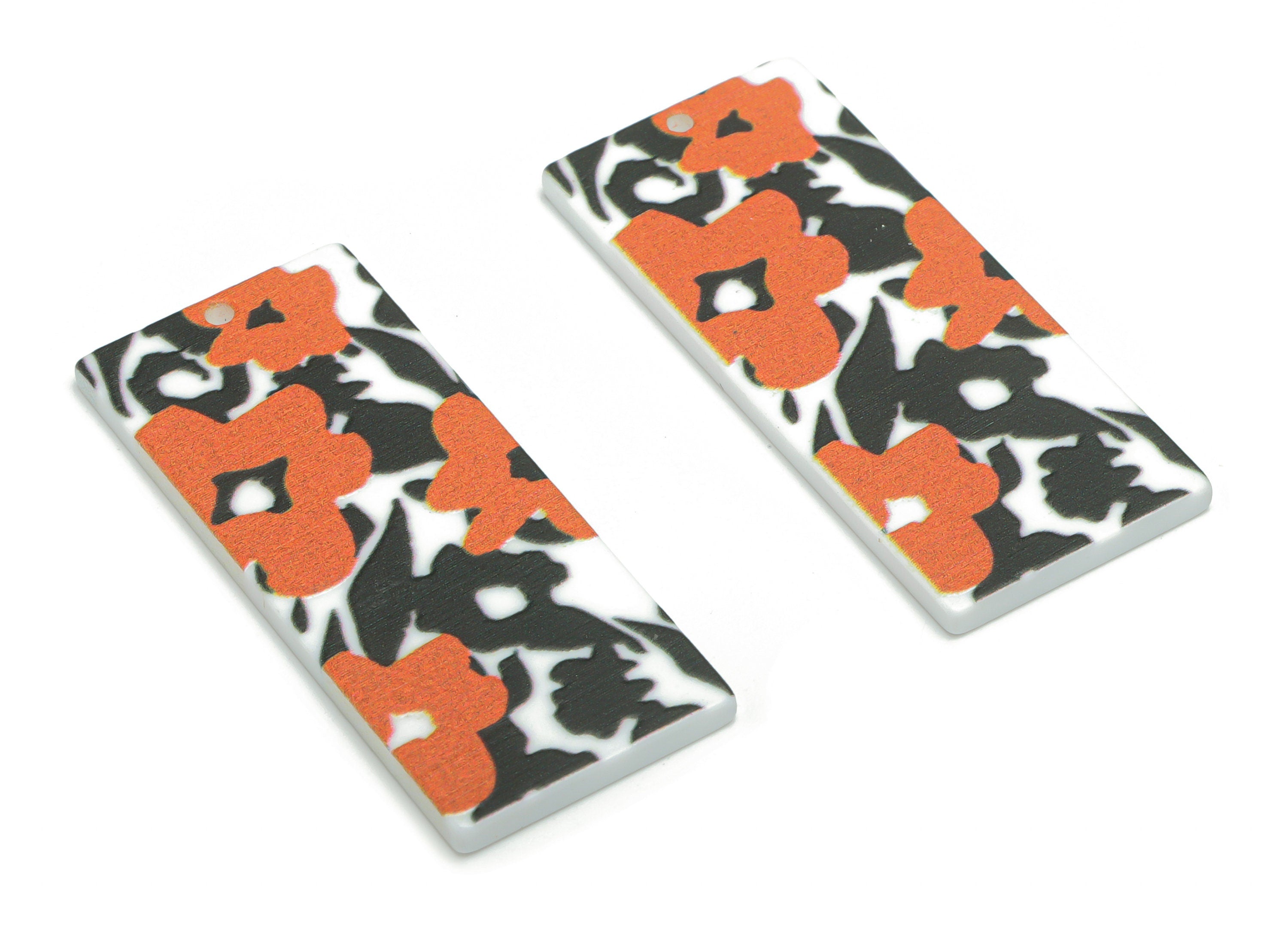 Acrylic Rectangle Leaf Flower Earring Charms - Acrylic Flower Rectangle Pendant - Printing Textured - 44.66x19.08x2.48mm - AC2462C - DOMEDBAZAAR