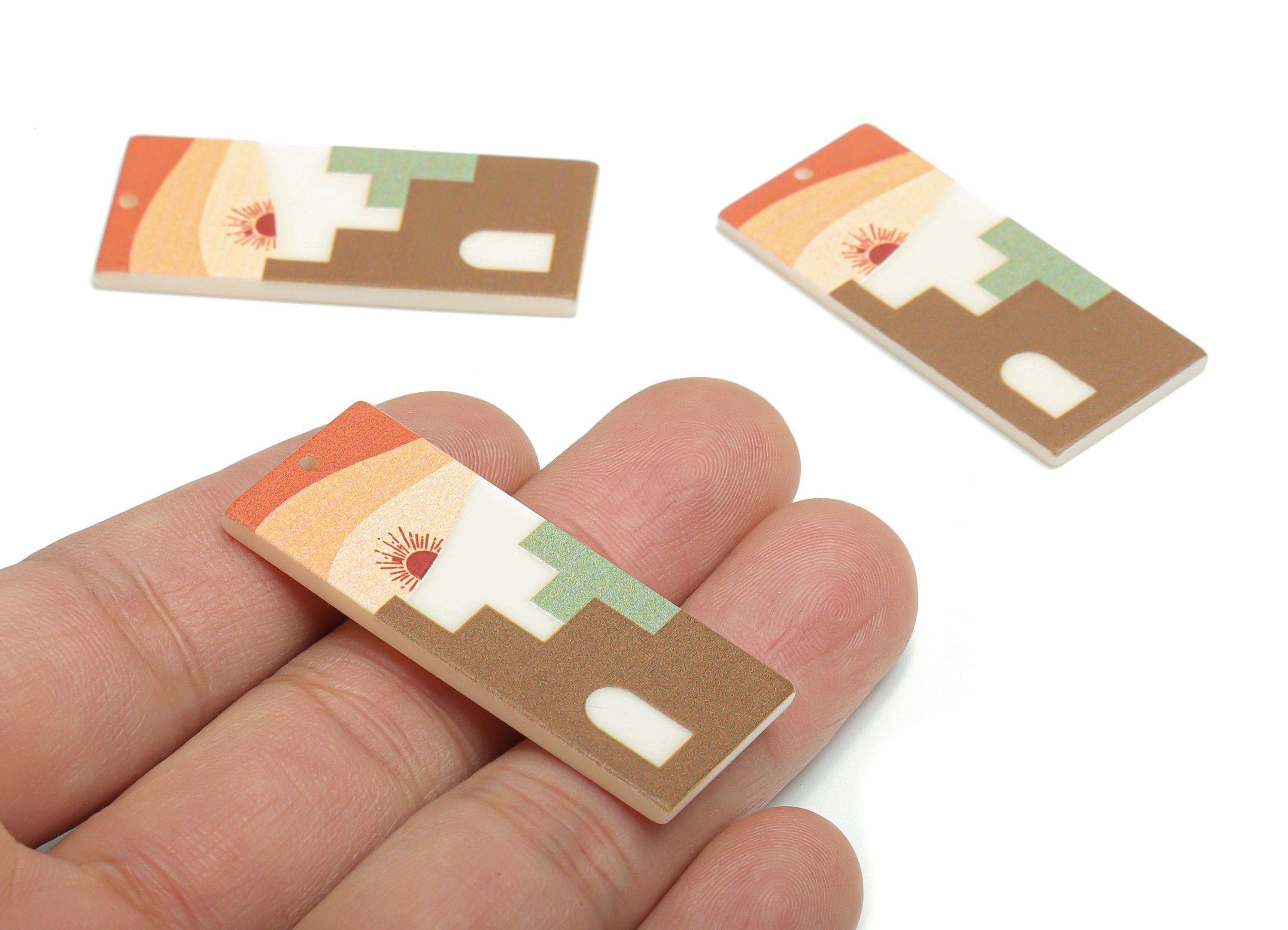 Acrylic Rectangle Sun Stairs Earring Charms - Acrylic Door Rectangle Pendant - Printing Textured - 44.66x19.08x2.48mm - AC2462B - DOMEDBAZAAR