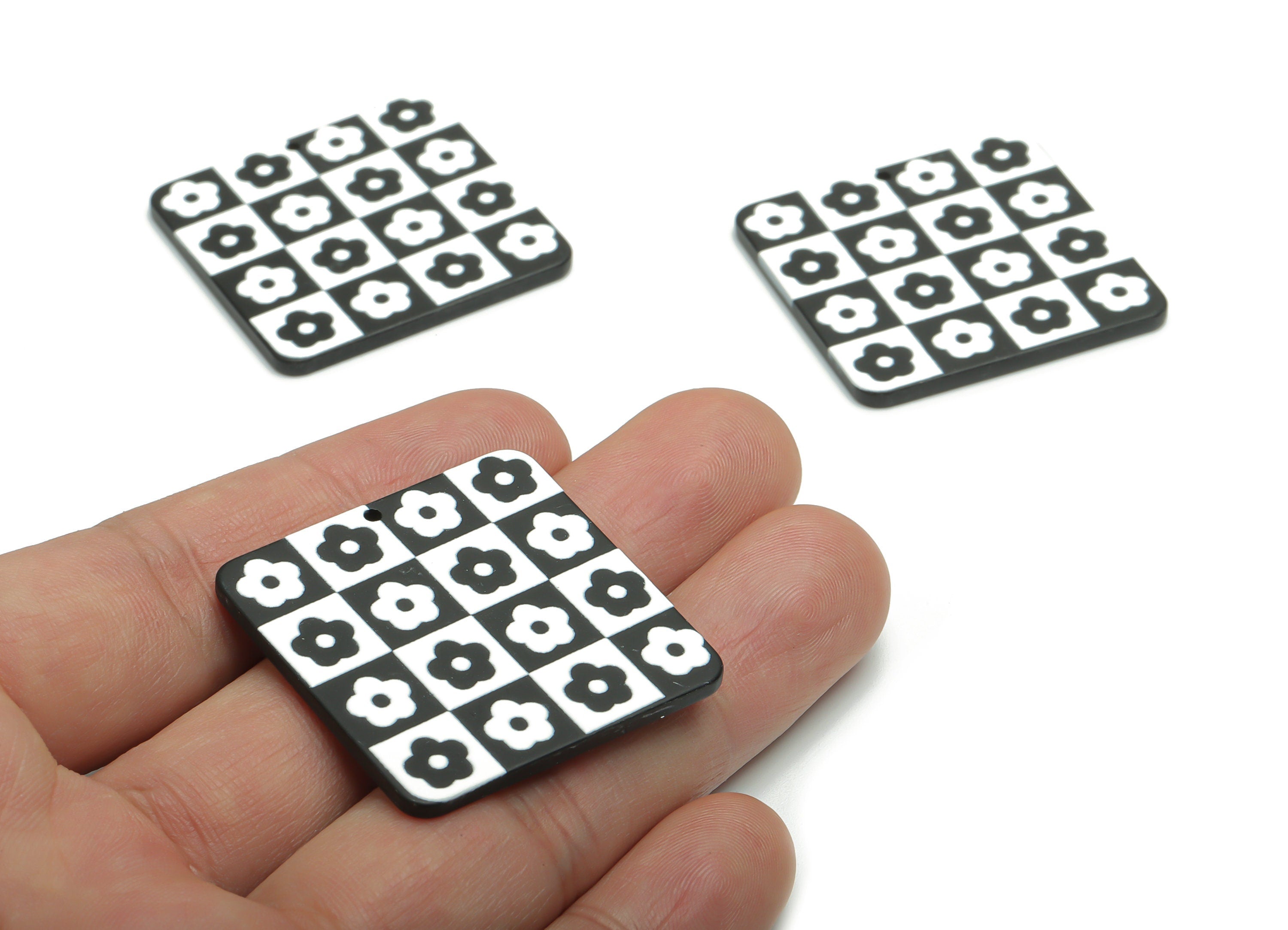 Acrylic Square Flower Earring Charms - Acrylic Flower Square Pendant - Printing Textured - Jewelry Supplies - 34.65x34.48mx2.29mm - AC2455C - DOMEDBAZAAR