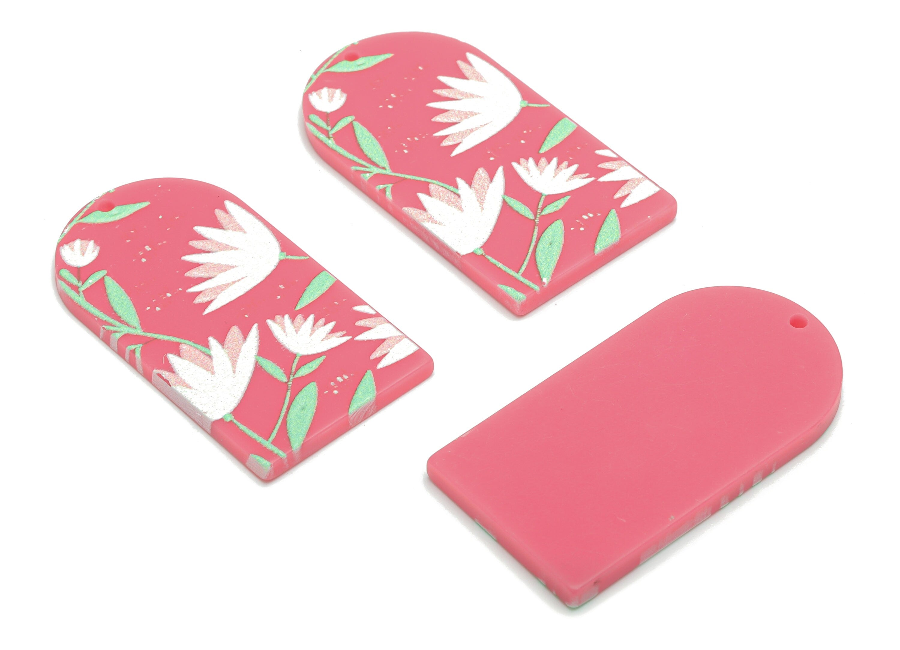 Acrylic Long D Domed Lotus Leaves Earring Charms - Acrylic D Flower Leaf Pendant - Printing Textured - 39.58x20.94x2.07mm - AC2460B - DOMEDBAZAAR