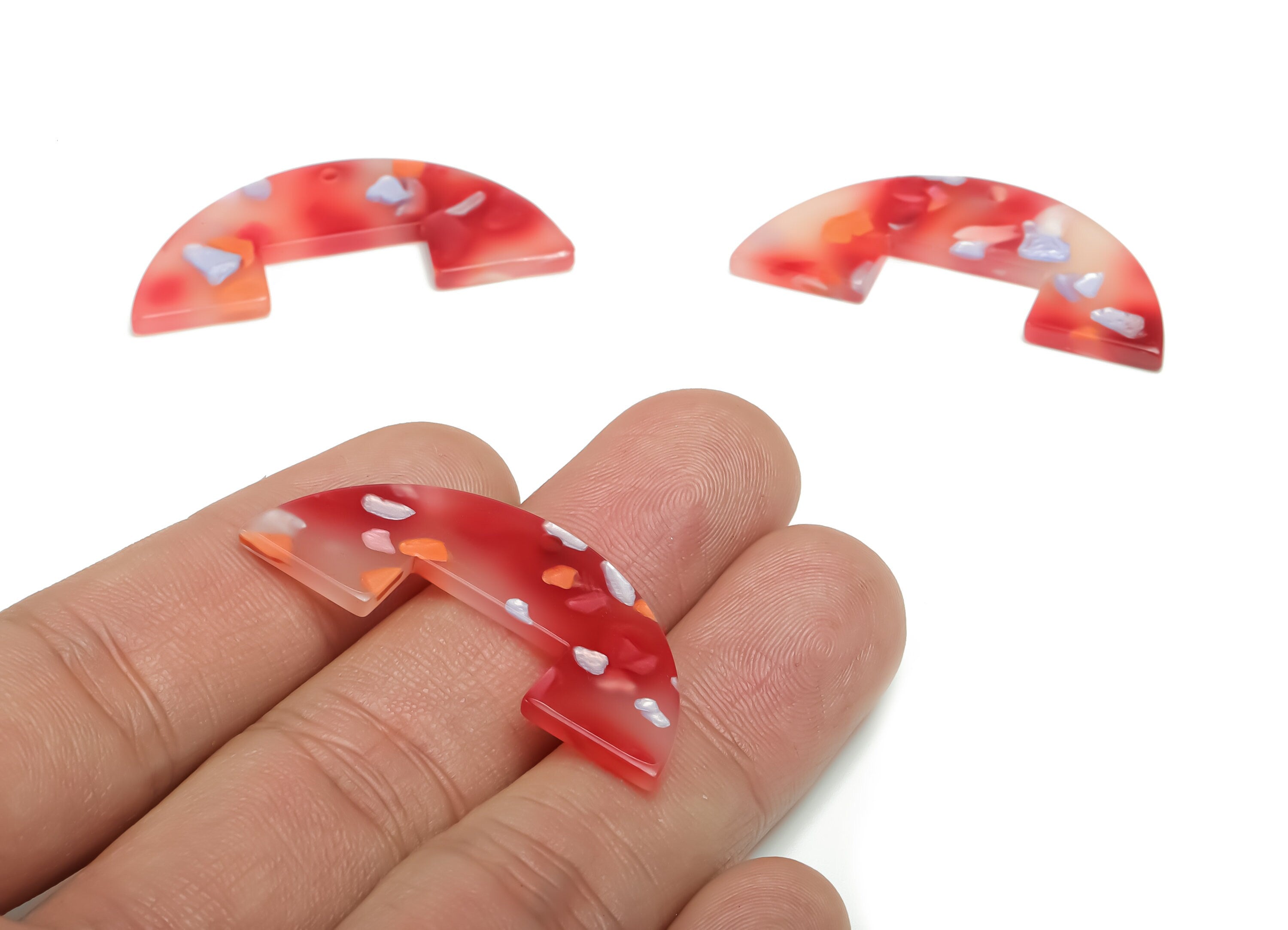 Acrylic Semicircle Earring Charms - Acrylic Half Moon Pendant - Jewelry Making Supplies - Color Code: A758 - 39.77x17.1x2.49mm - AC2372-A758 - DOMEDBAZAAR