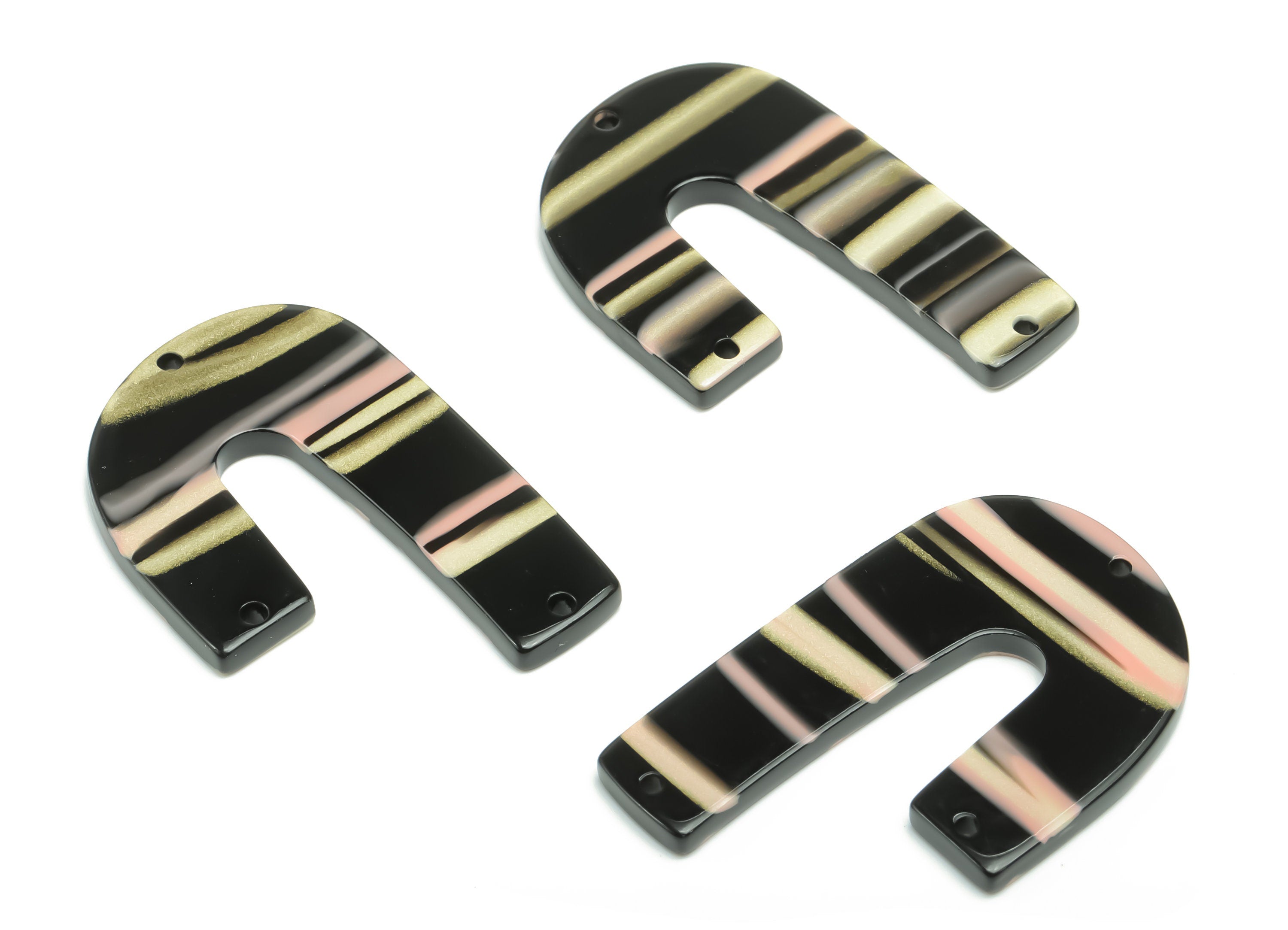 Acrylic J Earring Connectors - Acrylic U Charms and Pendant - 3 Holes - Jewelry Supplies - Color Code:A780 - 39.88x25.92x2.5mm - AC2376-A780 - DOMEDBAZAAR