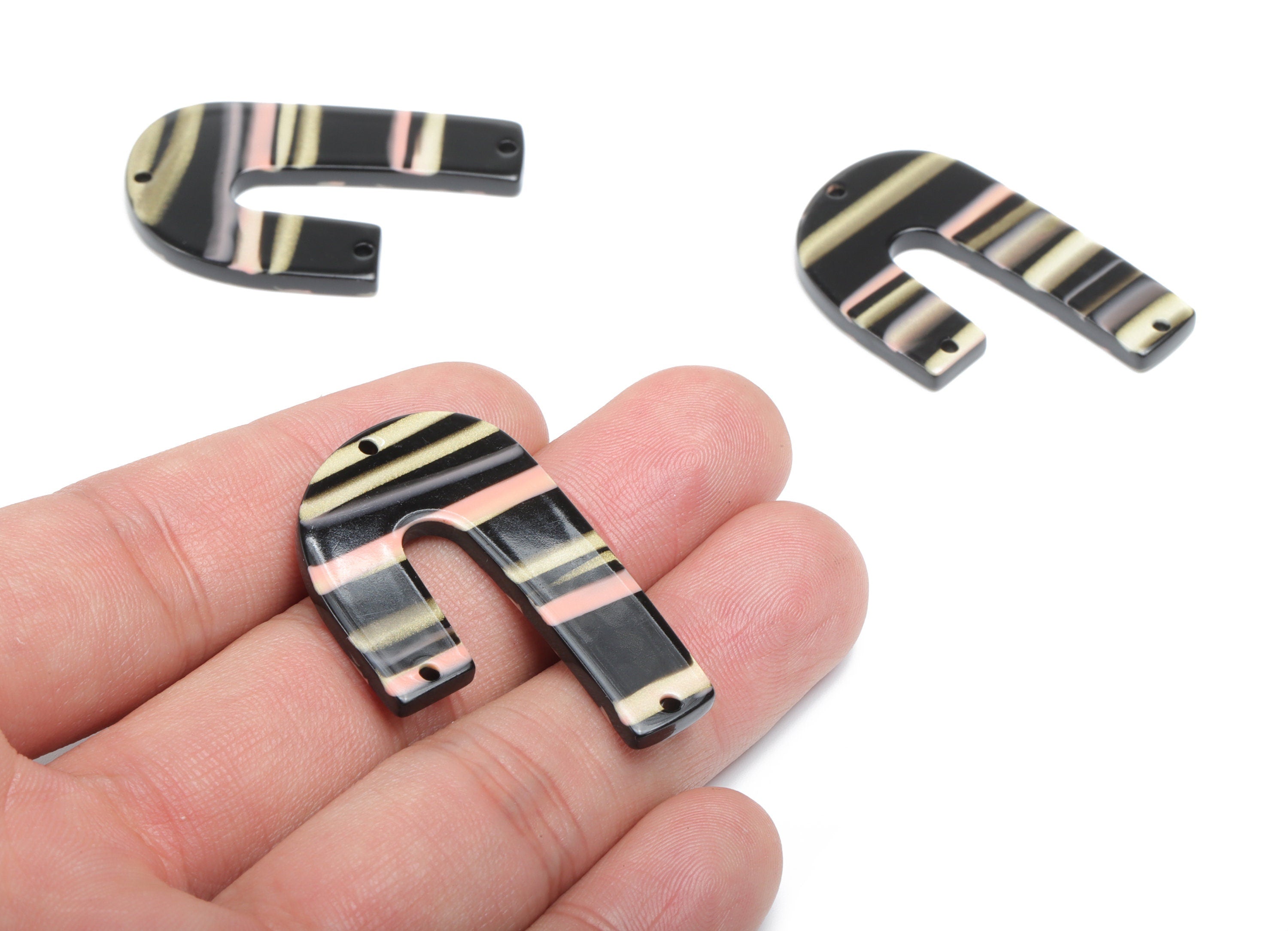 Acrylic J Earring Connectors - Acrylic U Charms and Pendant - 3 Holes - Jewelry Supplies - Color Code:A780 - 39.88x25.92x2.5mm - AC2376-A780 - DOMEDBAZAAR