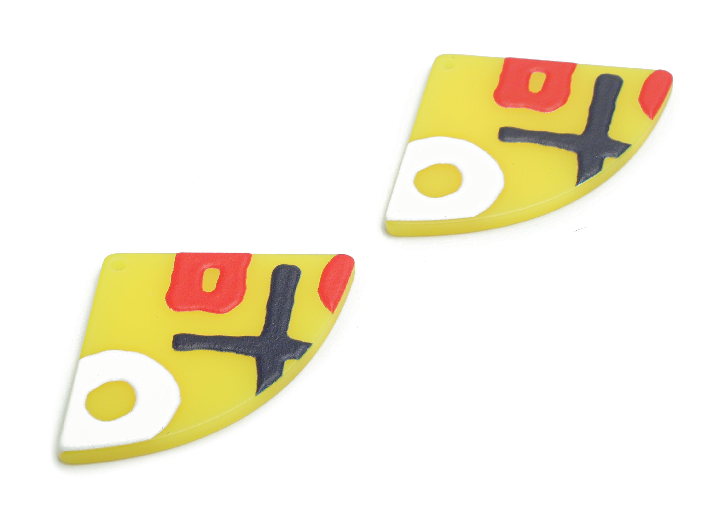 Acrylic Triangle Pattern Earring Charms - Acrylic Quarter Circle Pizza Pattern Pendant - Printing Textured - 39.4x25.81x2.51mm - AC2464B - DOMEDBAZAAR