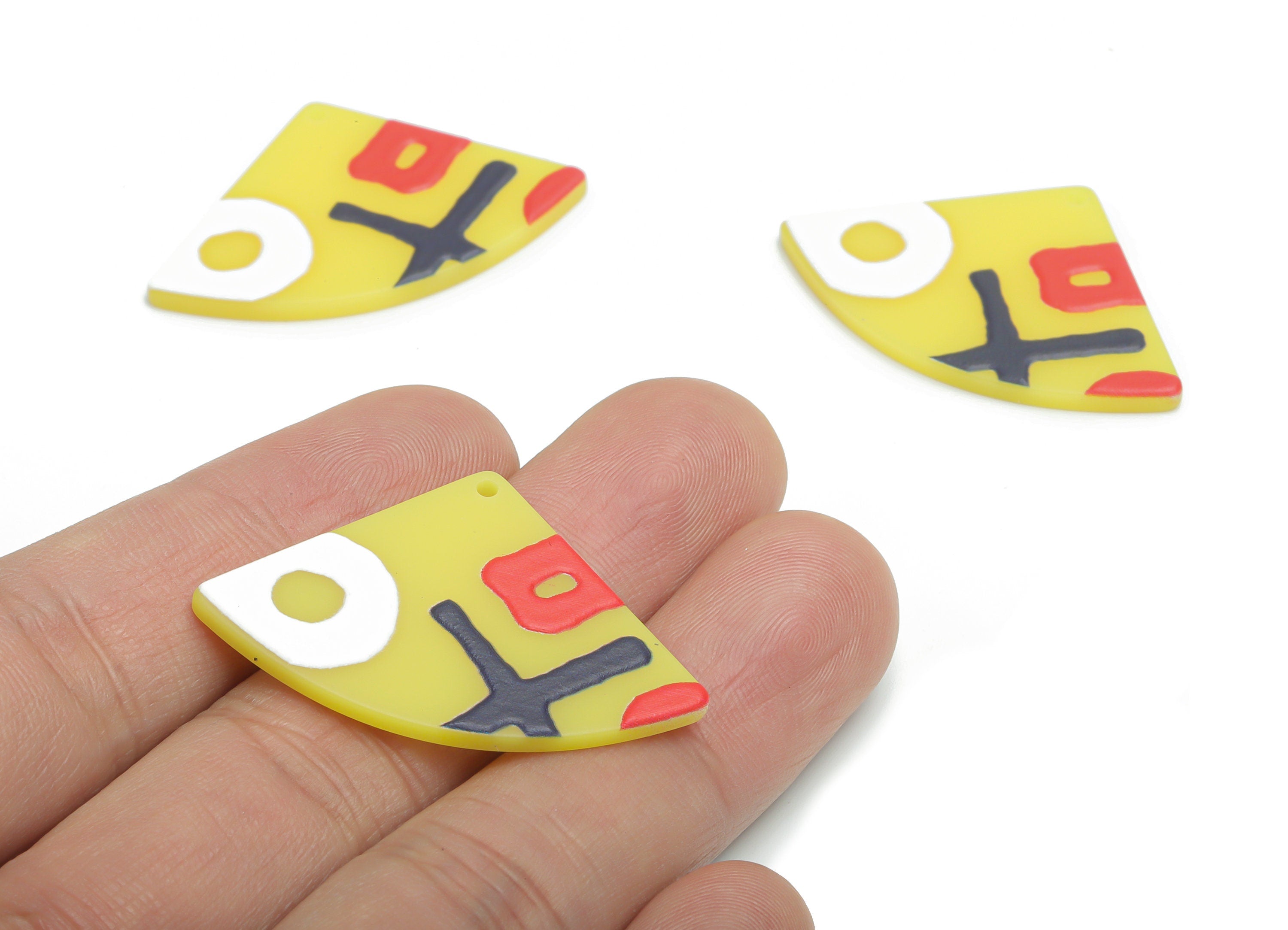 Acrylic Triangle Pattern Earring Charms - Acrylic Quarter Circle Pizza Pattern Pendant - Printing Textured - 39.4x25.81x2.51mm - AC2464B - DOMEDBAZAAR