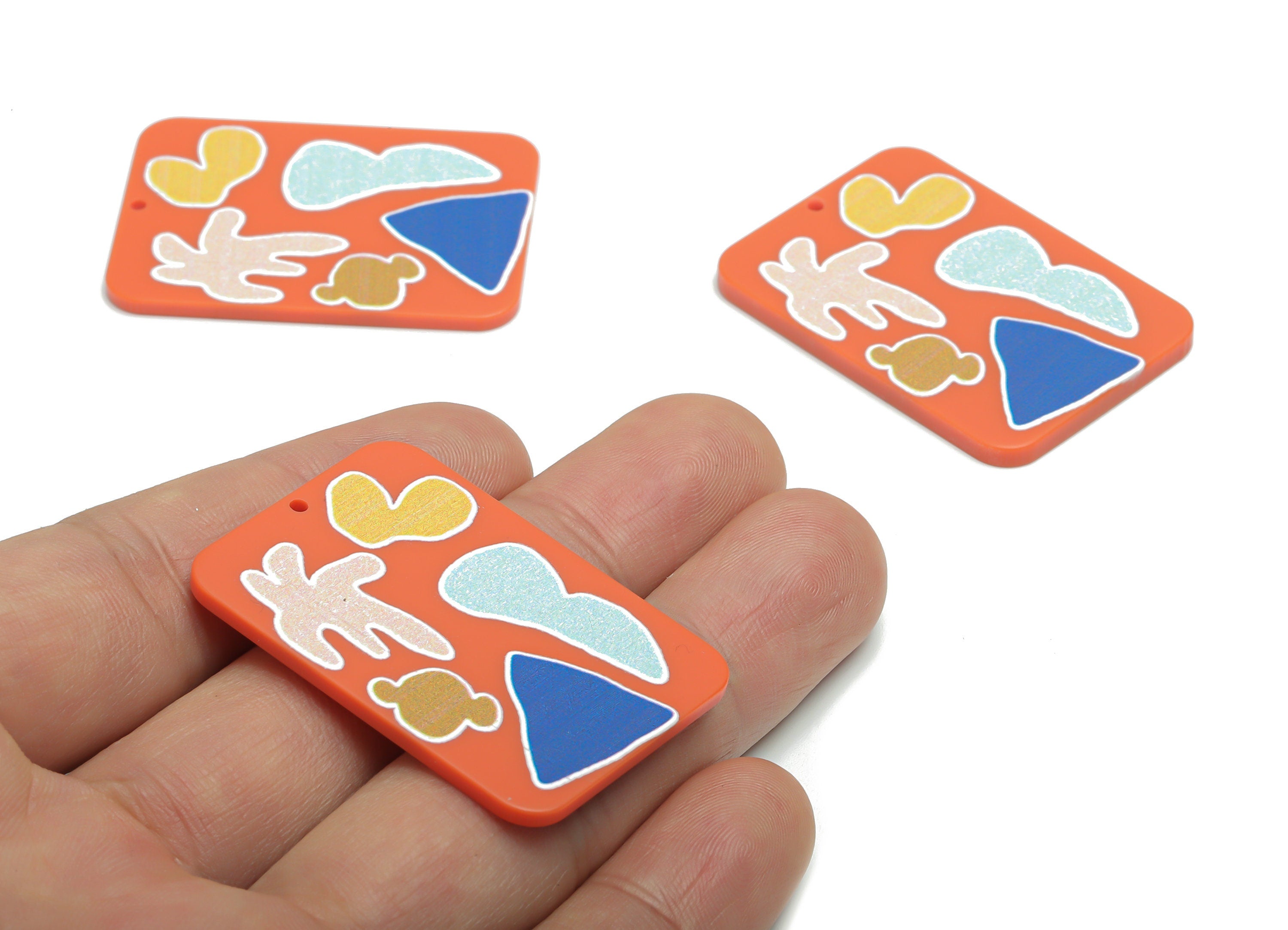 Acrylic Rectangle Candy Cloud Earring Charms - Acrylic Triangle Rectangle Pendant - Printing Textured - 41.62x29.45x2mm - AC2456A - DOMEDBAZAAR