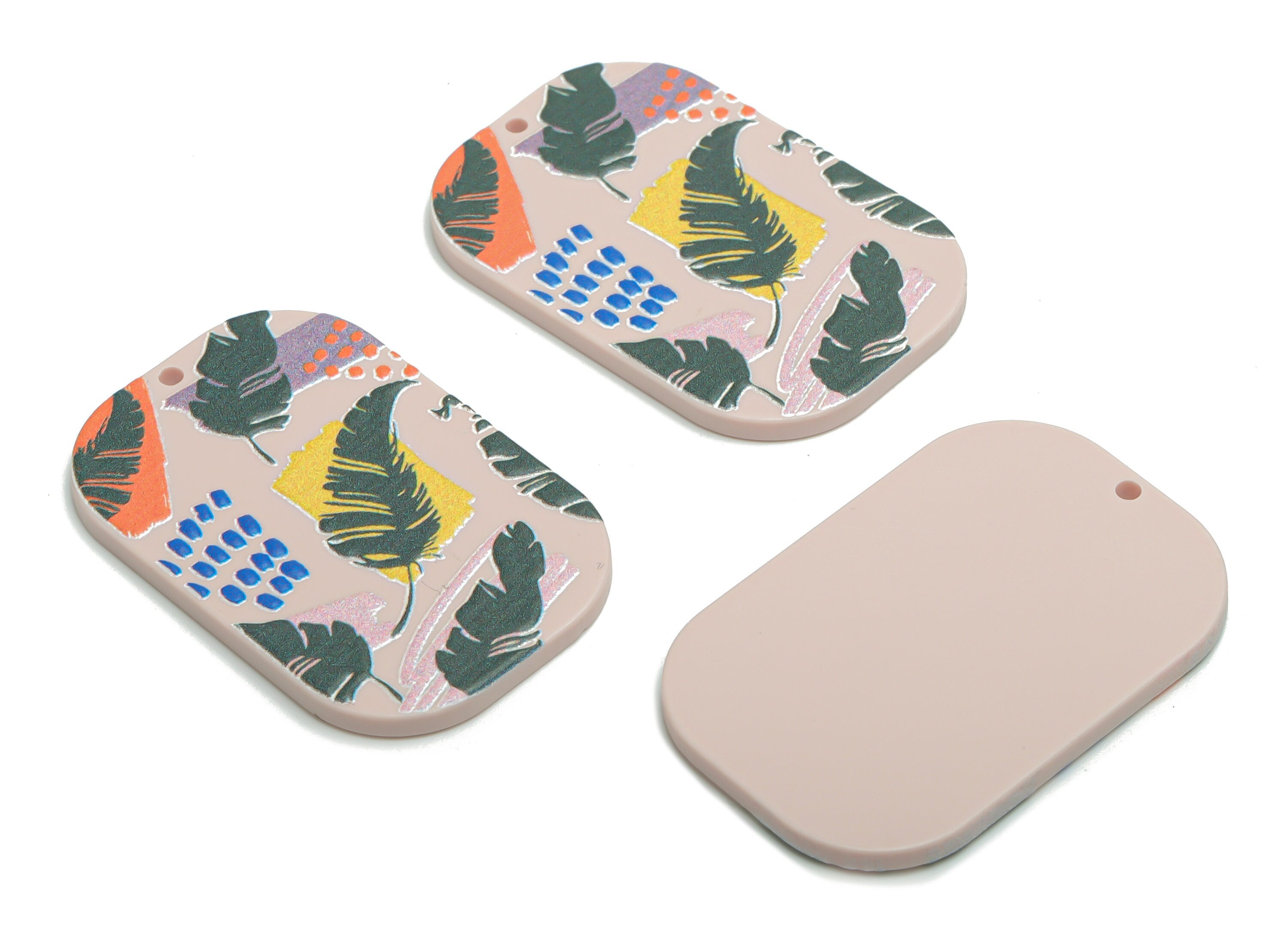 Acrylic Oval Rectangle Leaf Earring Charms - Acrylic Leaves Rectangle Pendant - Printing Textured - 39.45x26.12x2.22mm - AC2458E - DOMEDBAZAAR