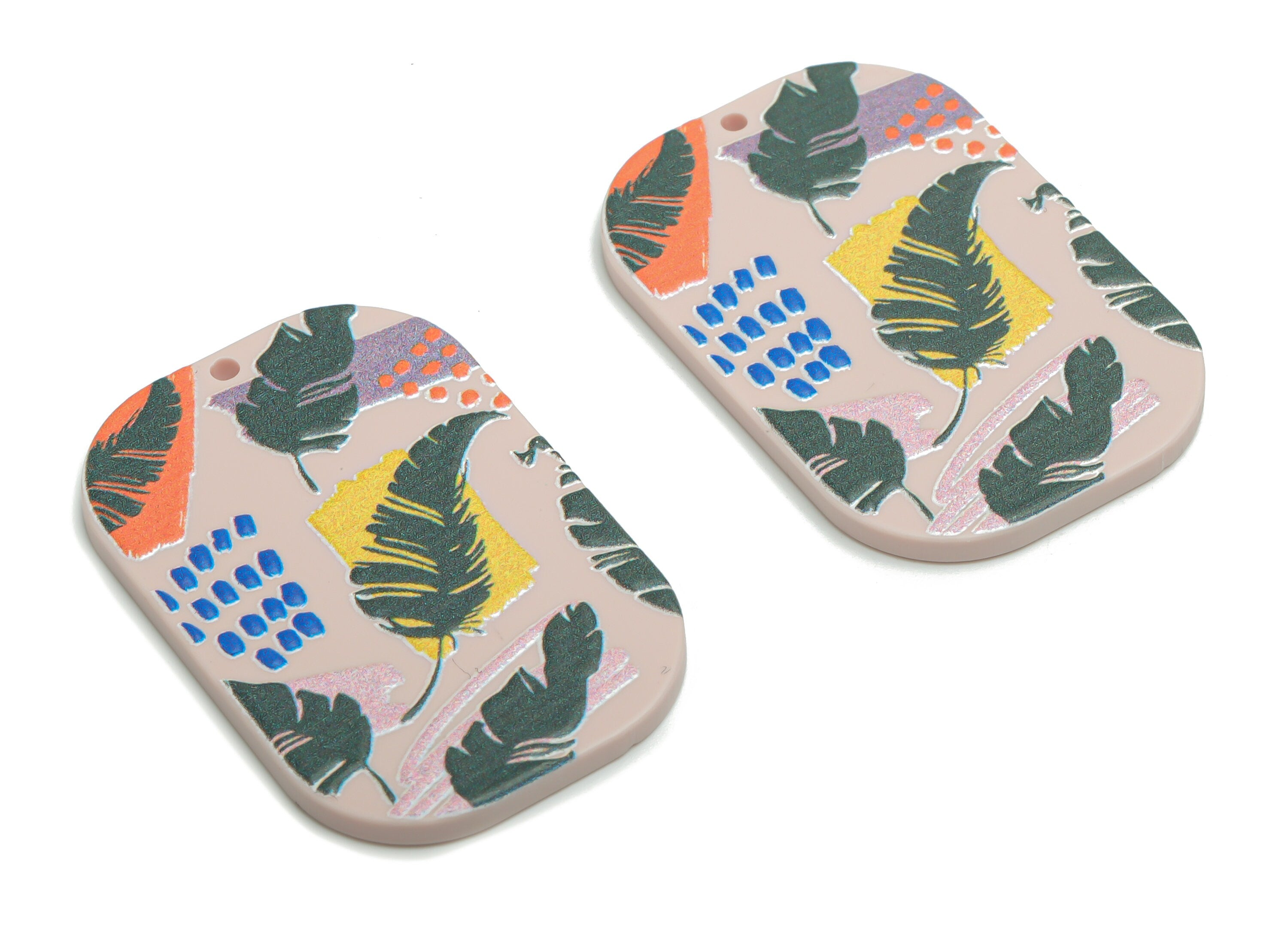 Acrylic Oval Rectangle Leaf Earring Charms - Acrylic Leaves Rectangle Pendant - Printing Textured - 39.45x26.12x2.22mm - AC2458E - DOMEDBAZAAR