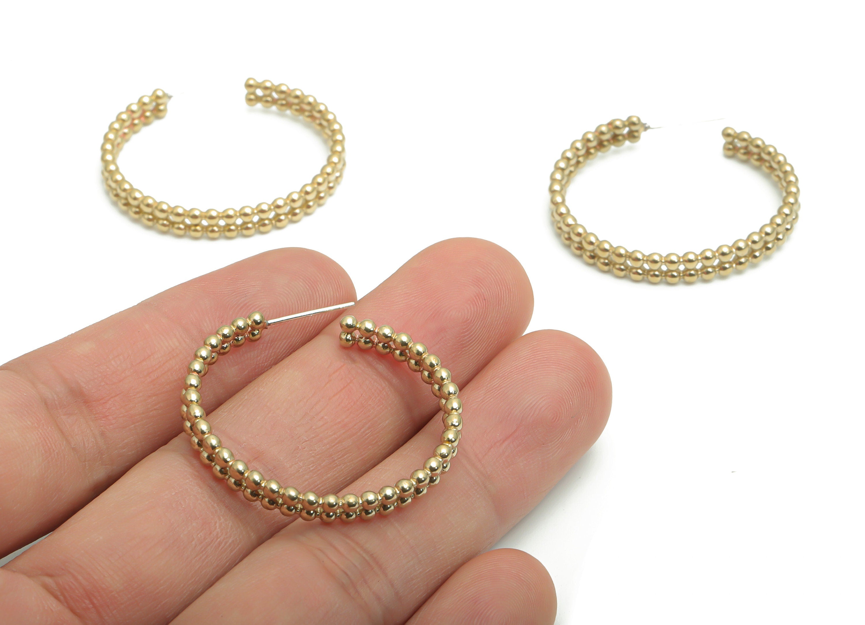 Brass C Beads Earring Stud - Raw Brass C Beads Post - Open Hoop Stud - Silver Plated Cupronickel - Jewelry Supplies - 32.9x28.9x2.3mm-PP5142 - DOMEDBAZAAR